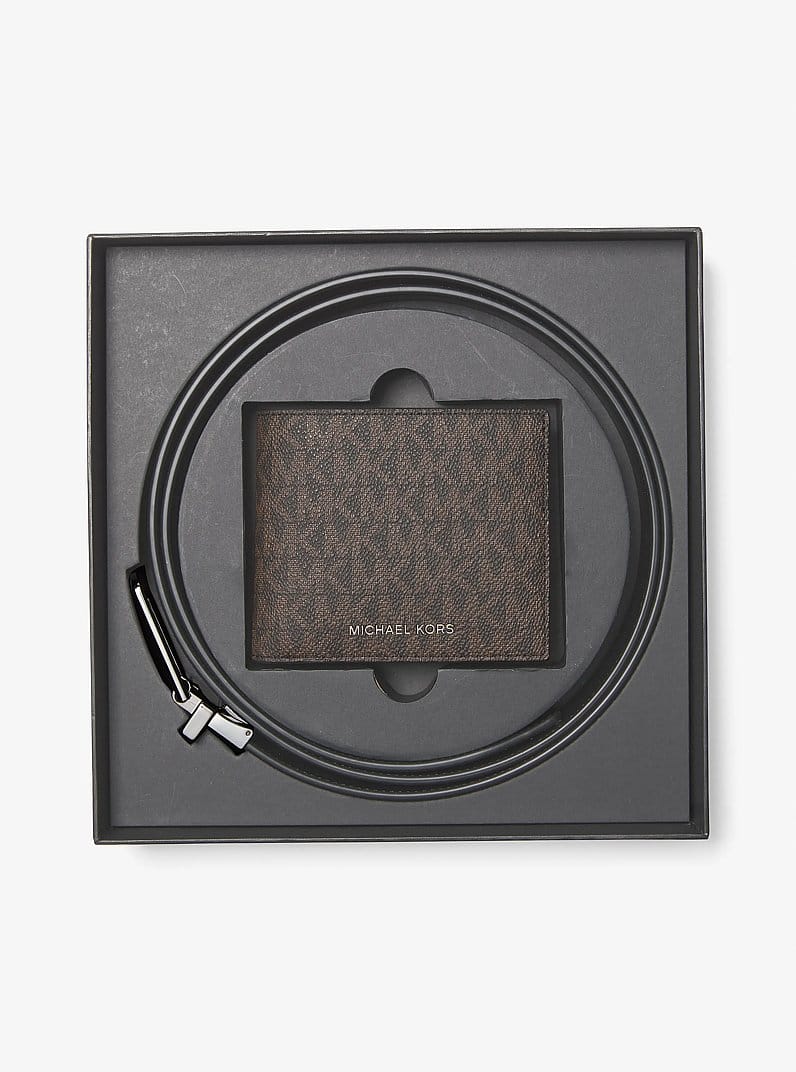 Signature Logo Billfold Wallet and Belt Gift Set