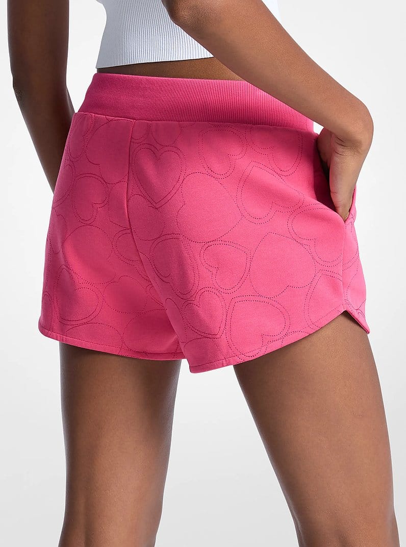 Heart Embroidered Cotton Blend Shorts