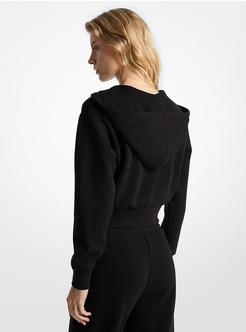 Logo Jacquard Charm Jacquard Cropped Zip-Up Hoodie