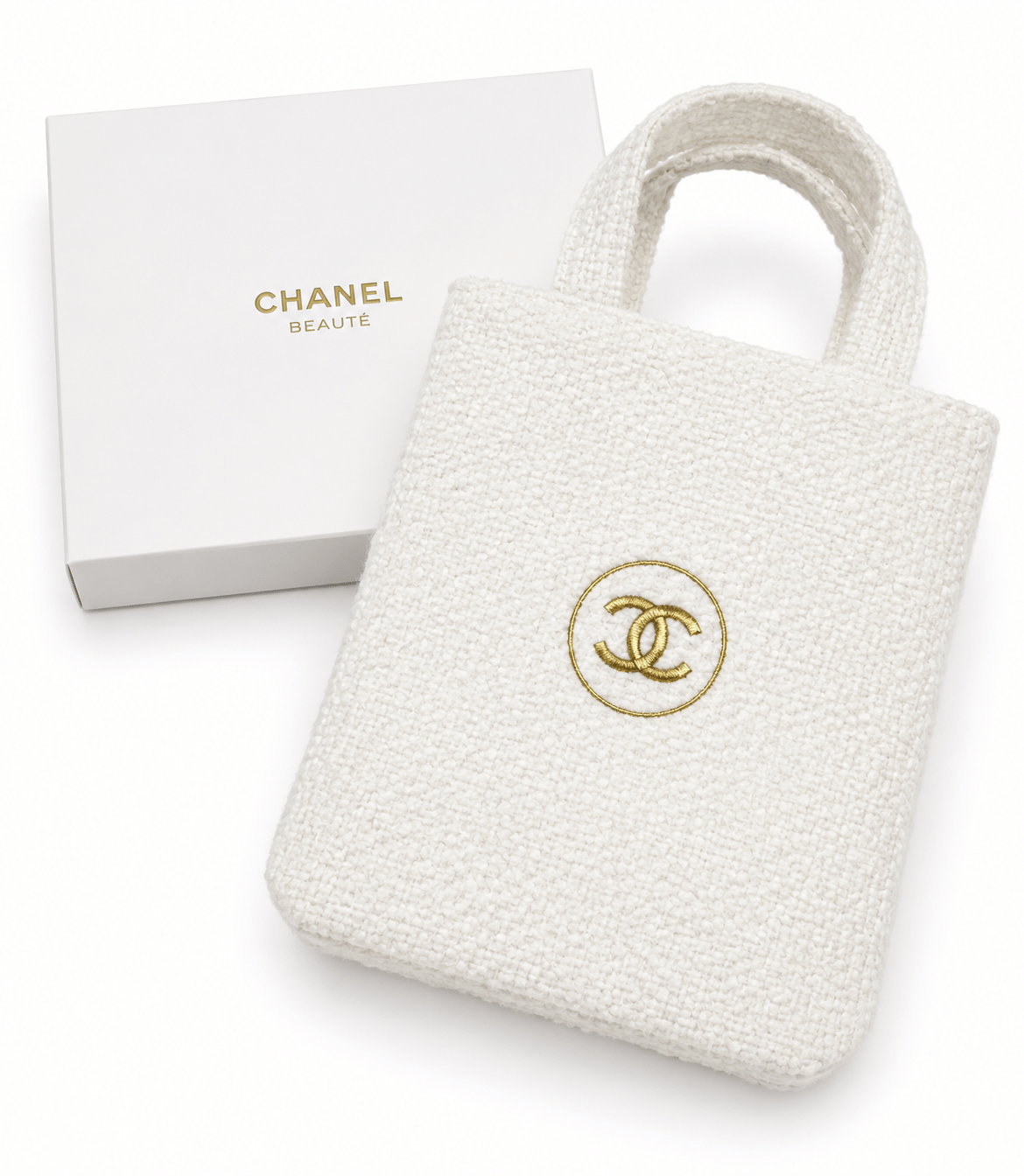 CHANEL Beauté 2024 Fuzzy Mini Tote Bag Gold CC Logo VIP Gift with Original Box