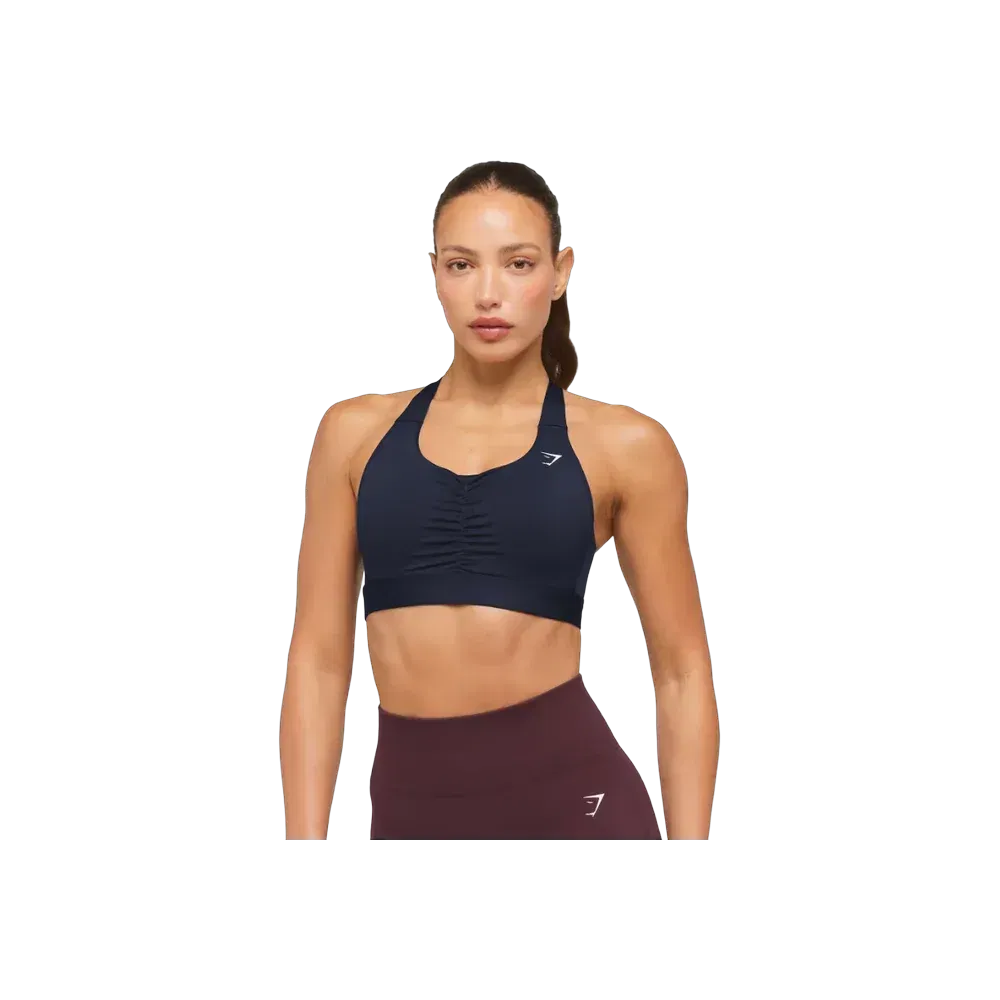 Gymshark High Support Ruched Sports Bra Heavy Blue