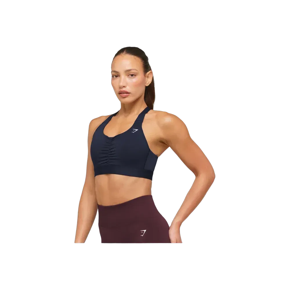 Gymshark High Support Ruched Sports Bra Heavy Blue