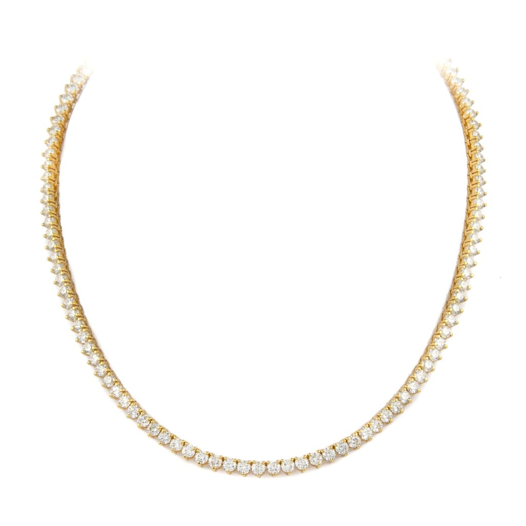 Gold and 16.25ctw Round Brilliant Cut Diamond Tennis Necklace