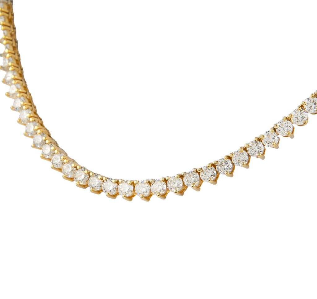 Gold and 16.25ctw Round Brilliant Cut Diamond Tennis Necklace