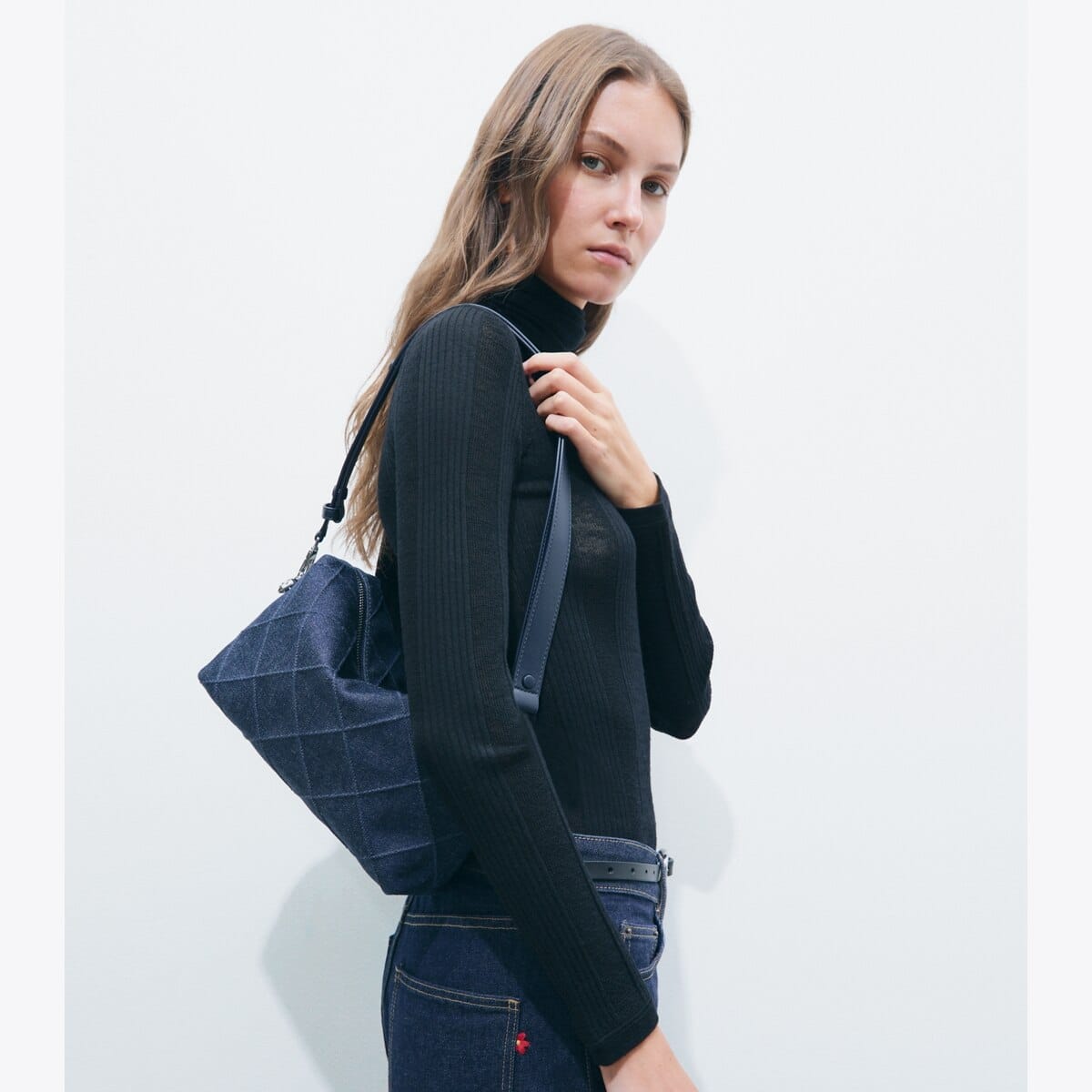 Large Fleming Denim Soft Crossbody Bag