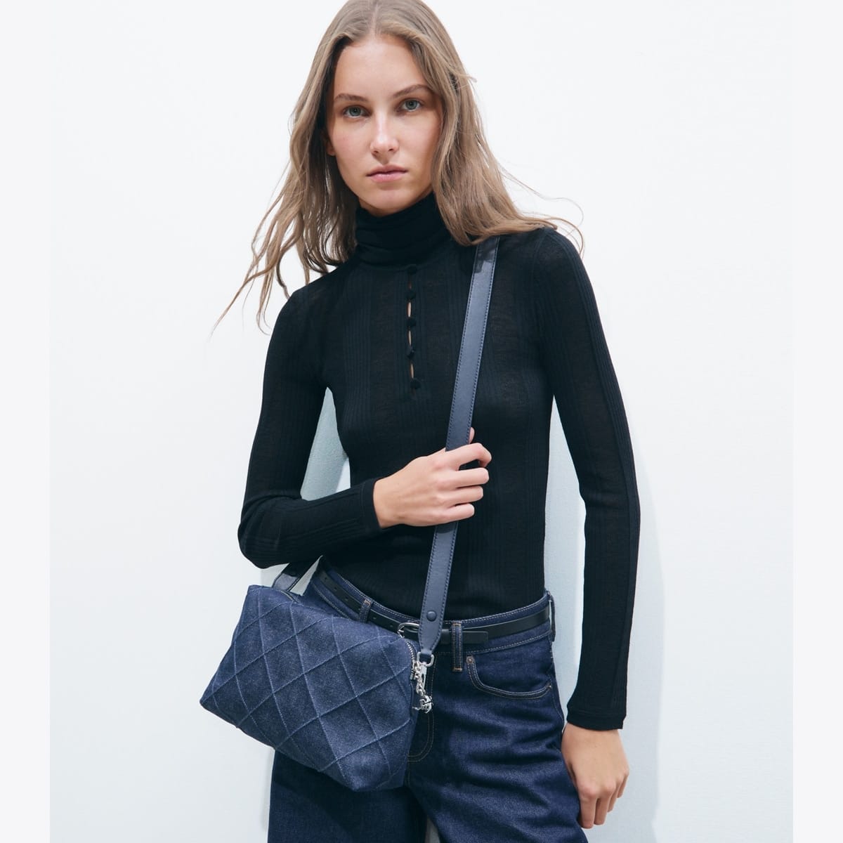 Large Fleming Denim Soft Crossbody Bag