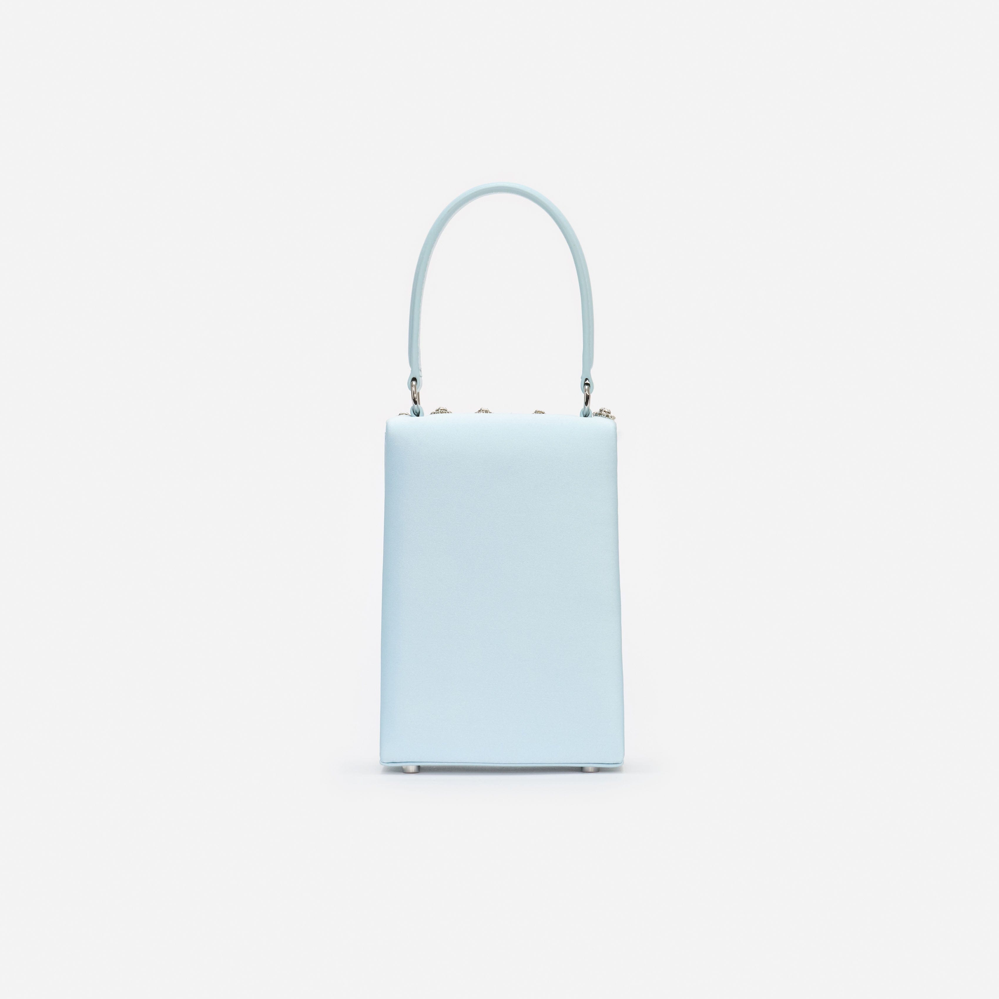 Blue Satin Crystal Mini Bow Bag