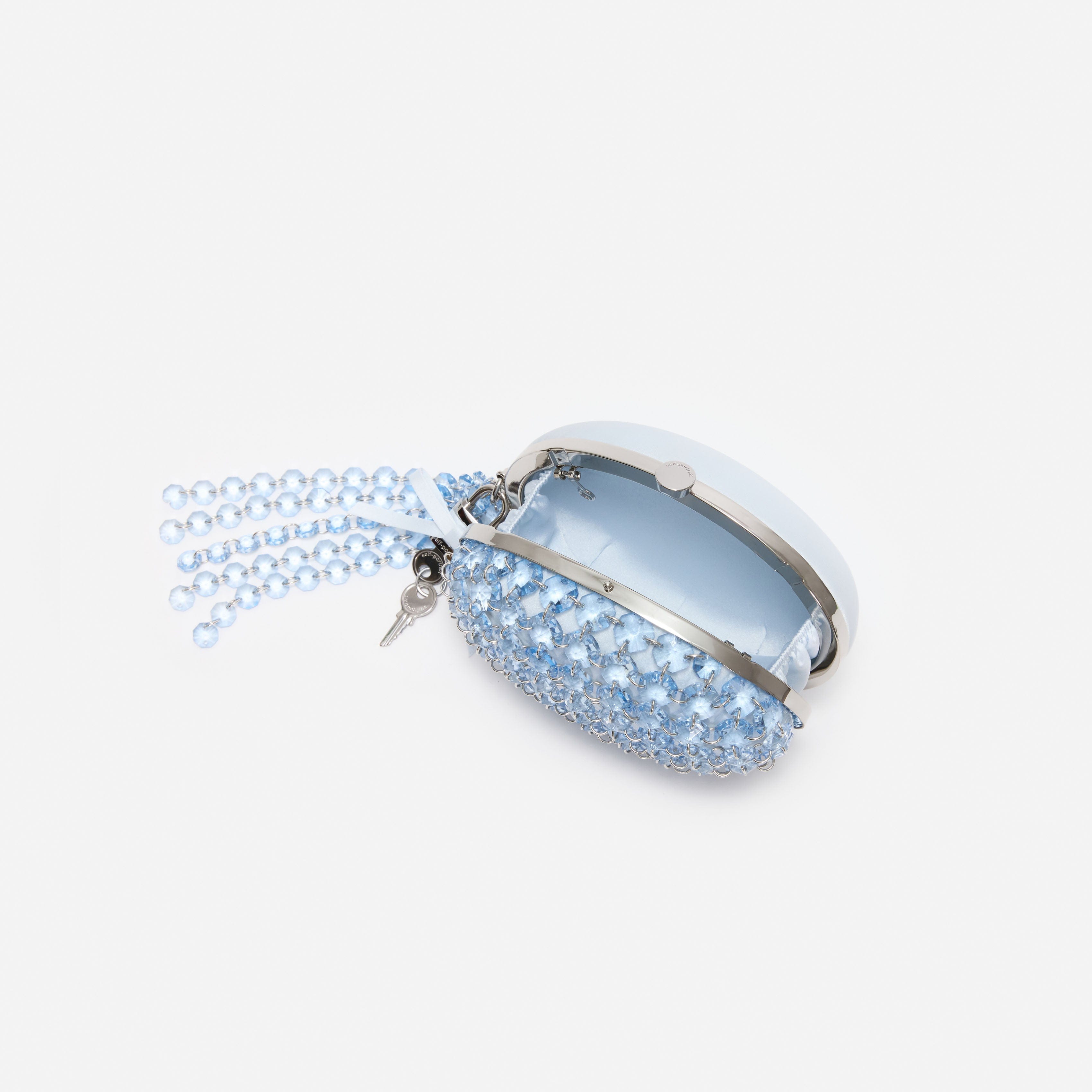 Blue Oval Crystal Chain Clutch Bag