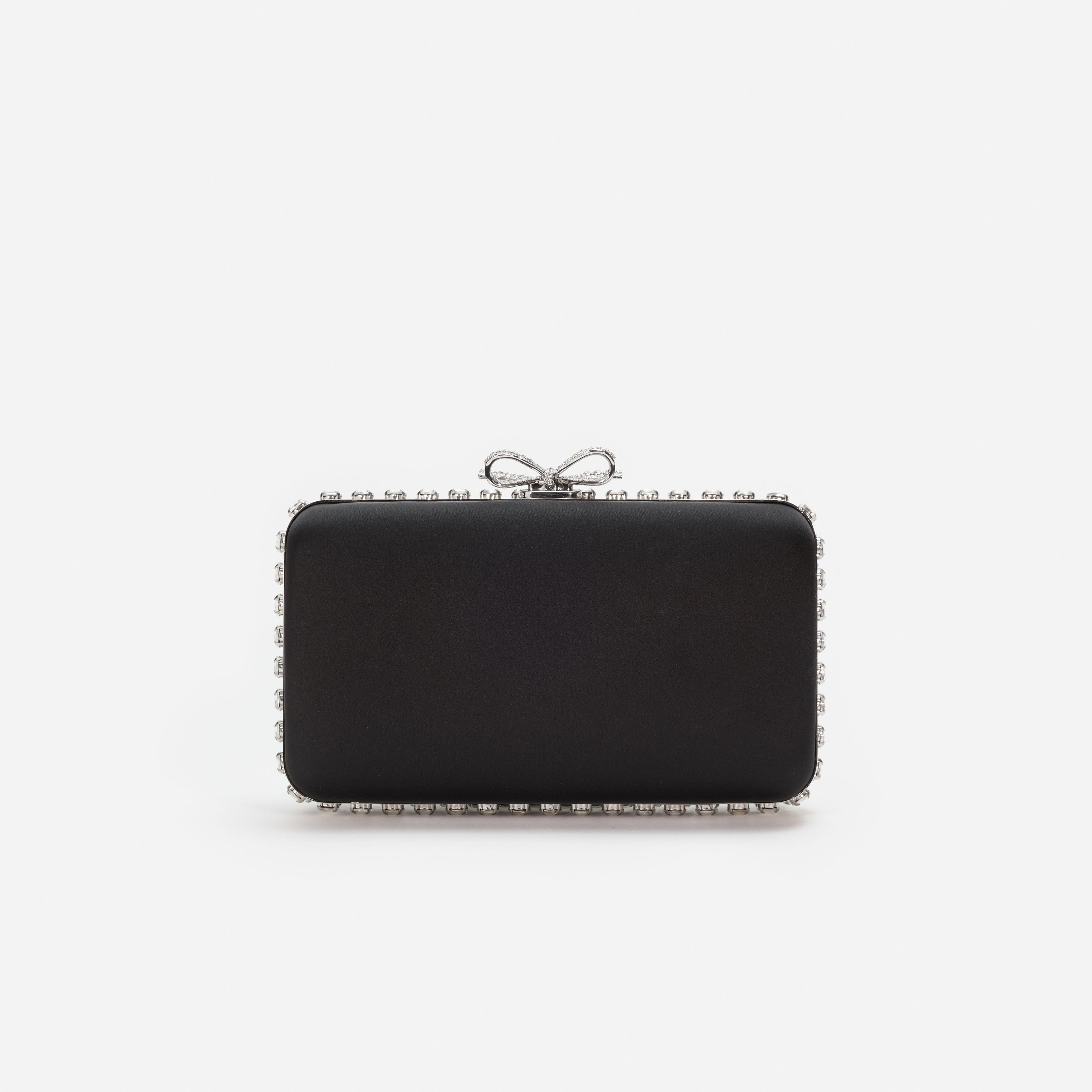 Black Satin Crystal Clutch Bag