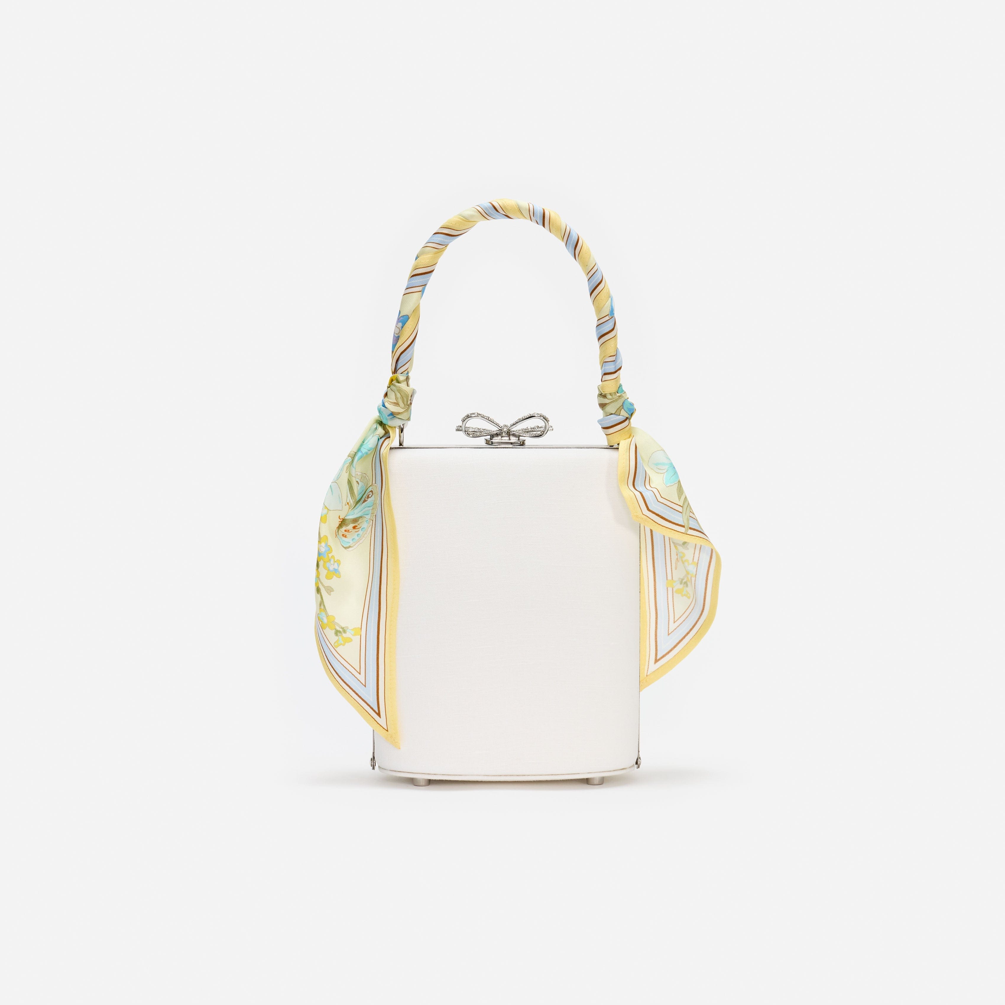 Cream Linen Yellow Floral Mini Bow Bag