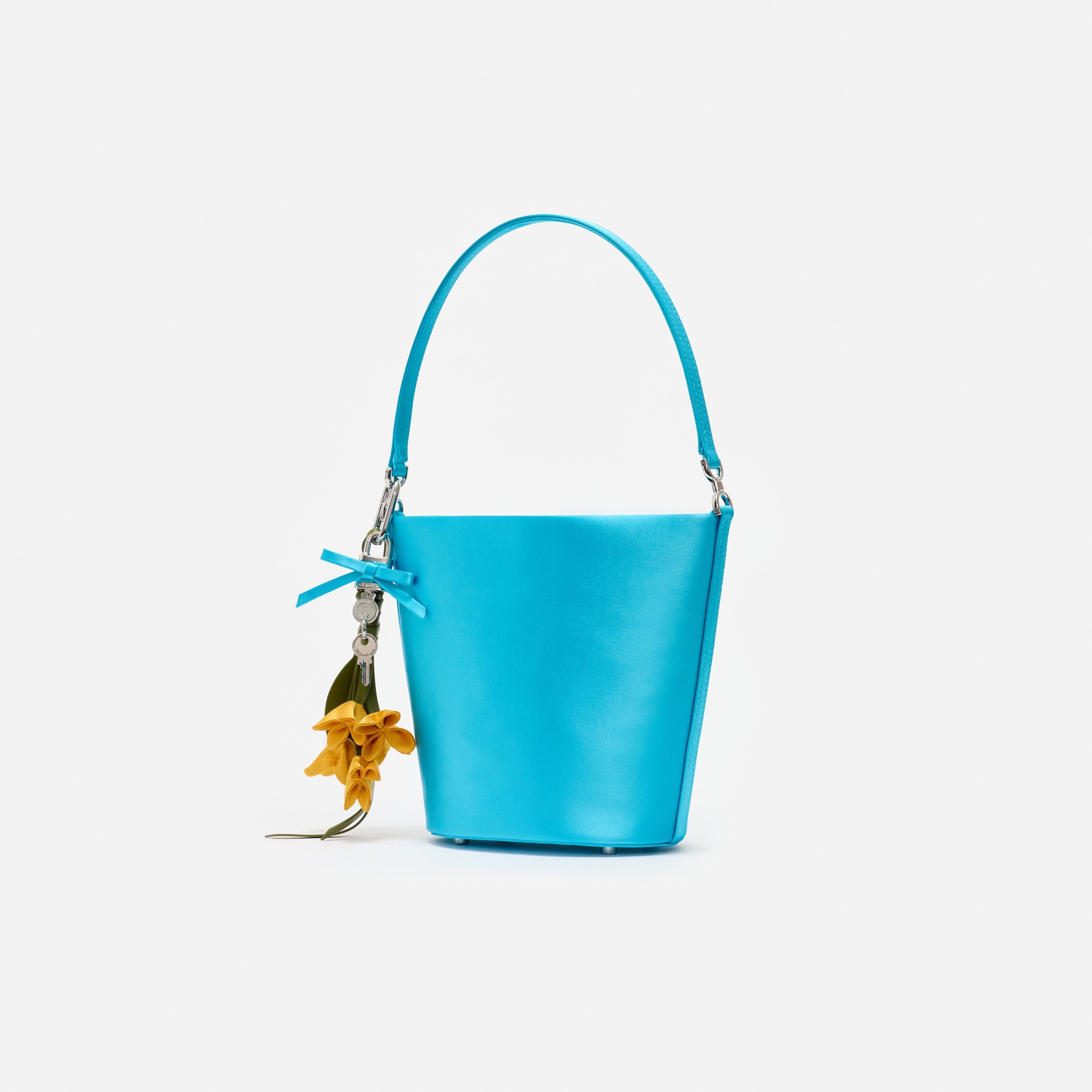 Blue Satin Bucket Bag