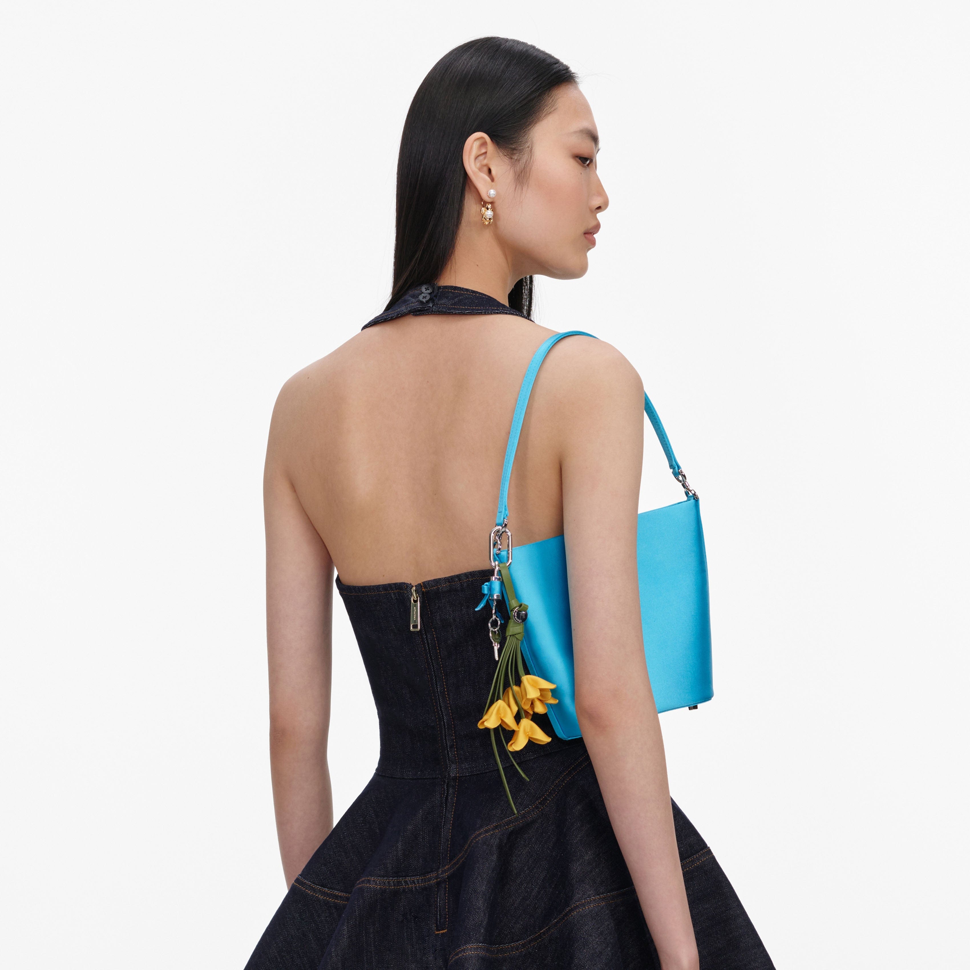 Blue Satin Bucket Bag