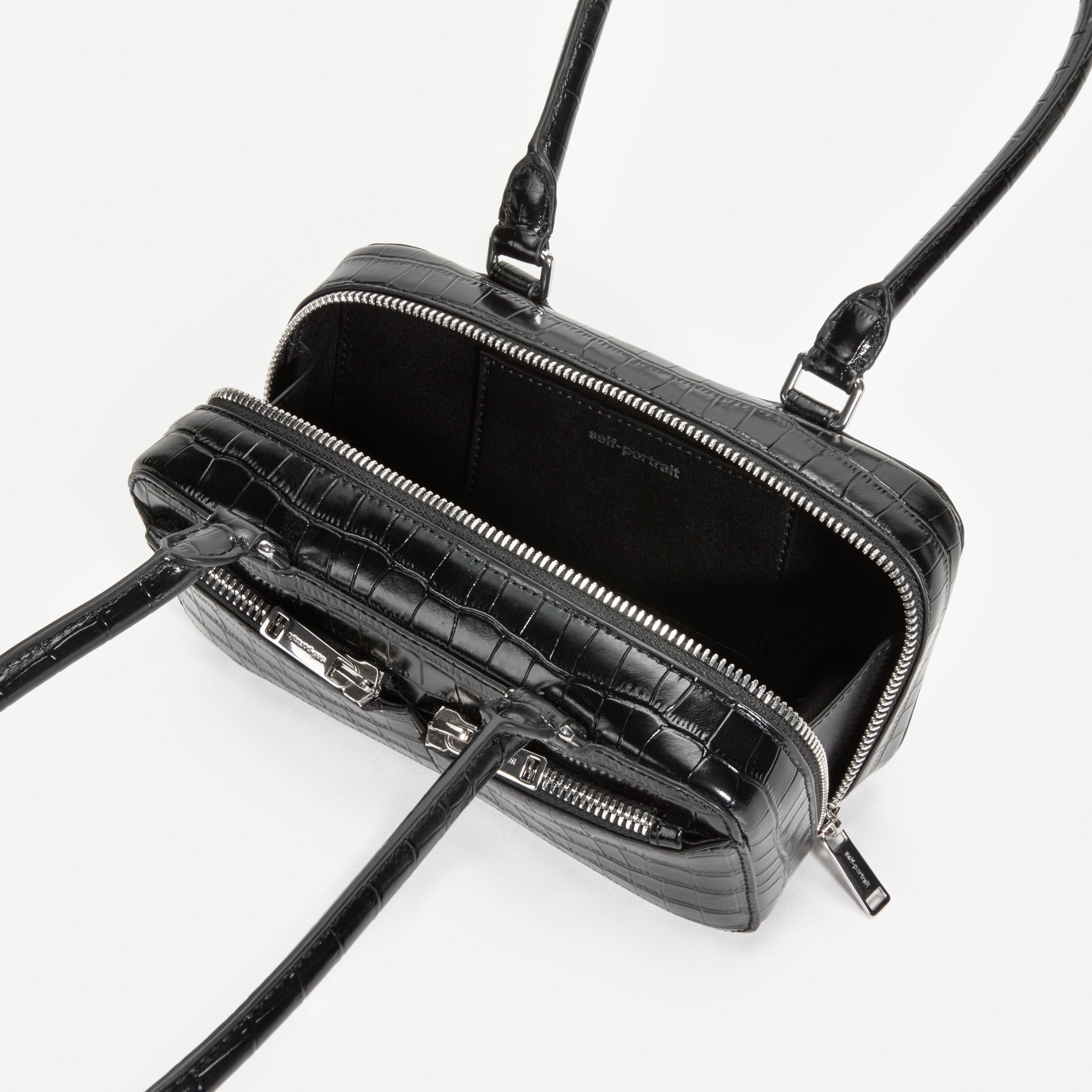 Black Croc Leather Mini Shoulder Bag