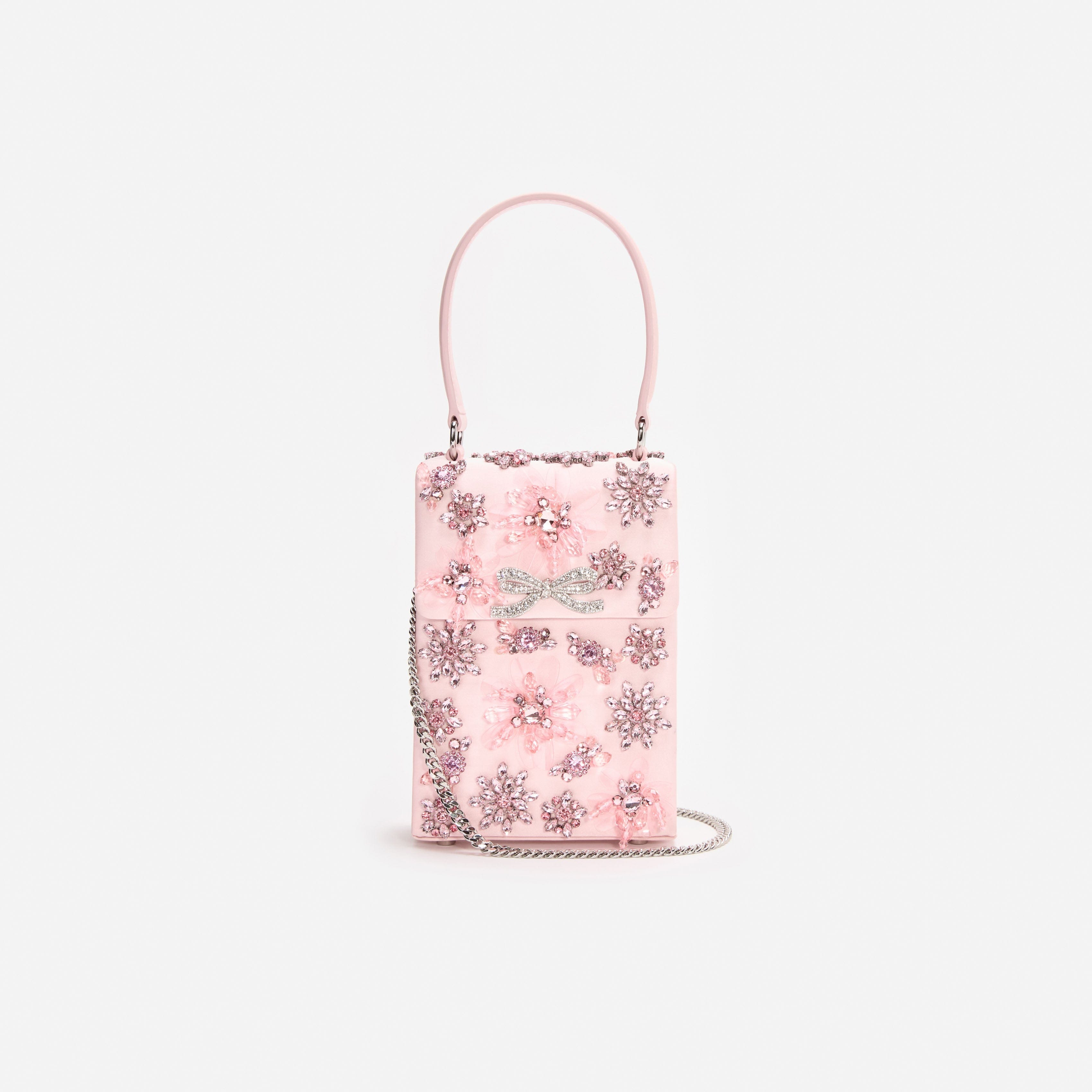 Pink Satin Floral Crystal Mini Bag