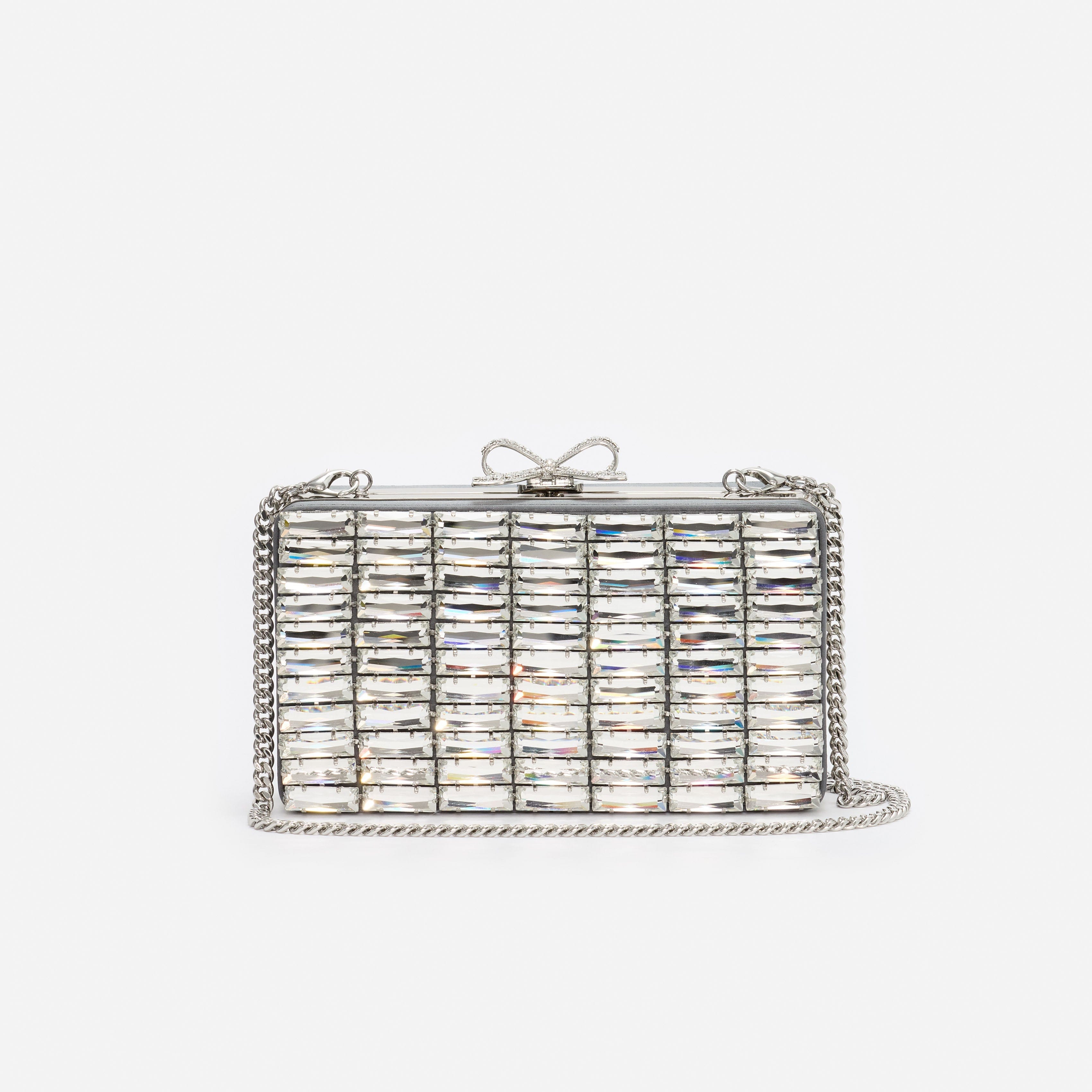 Grey Satin Crystal Clutch Bag