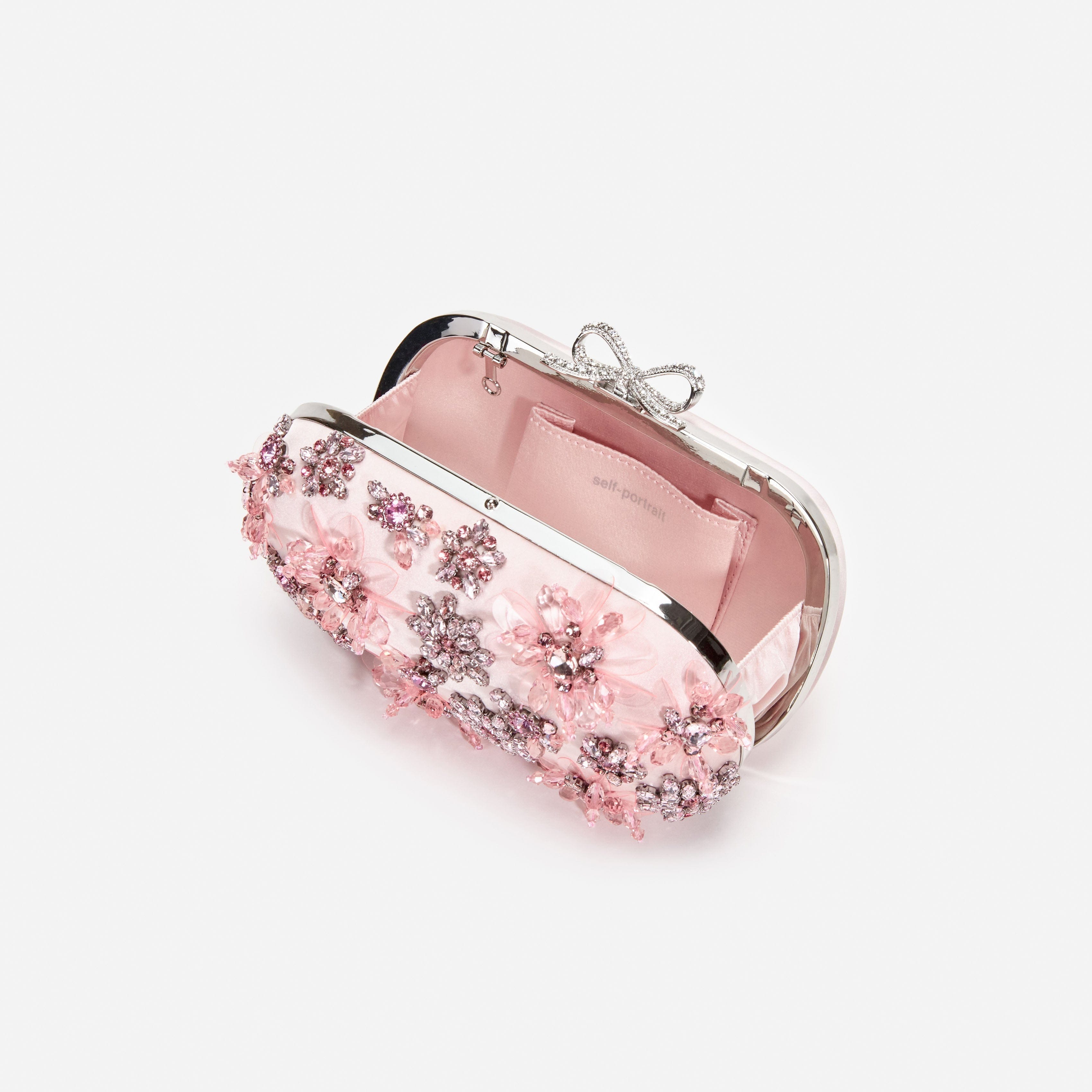 Pink Satin Floral Crystal Clutch