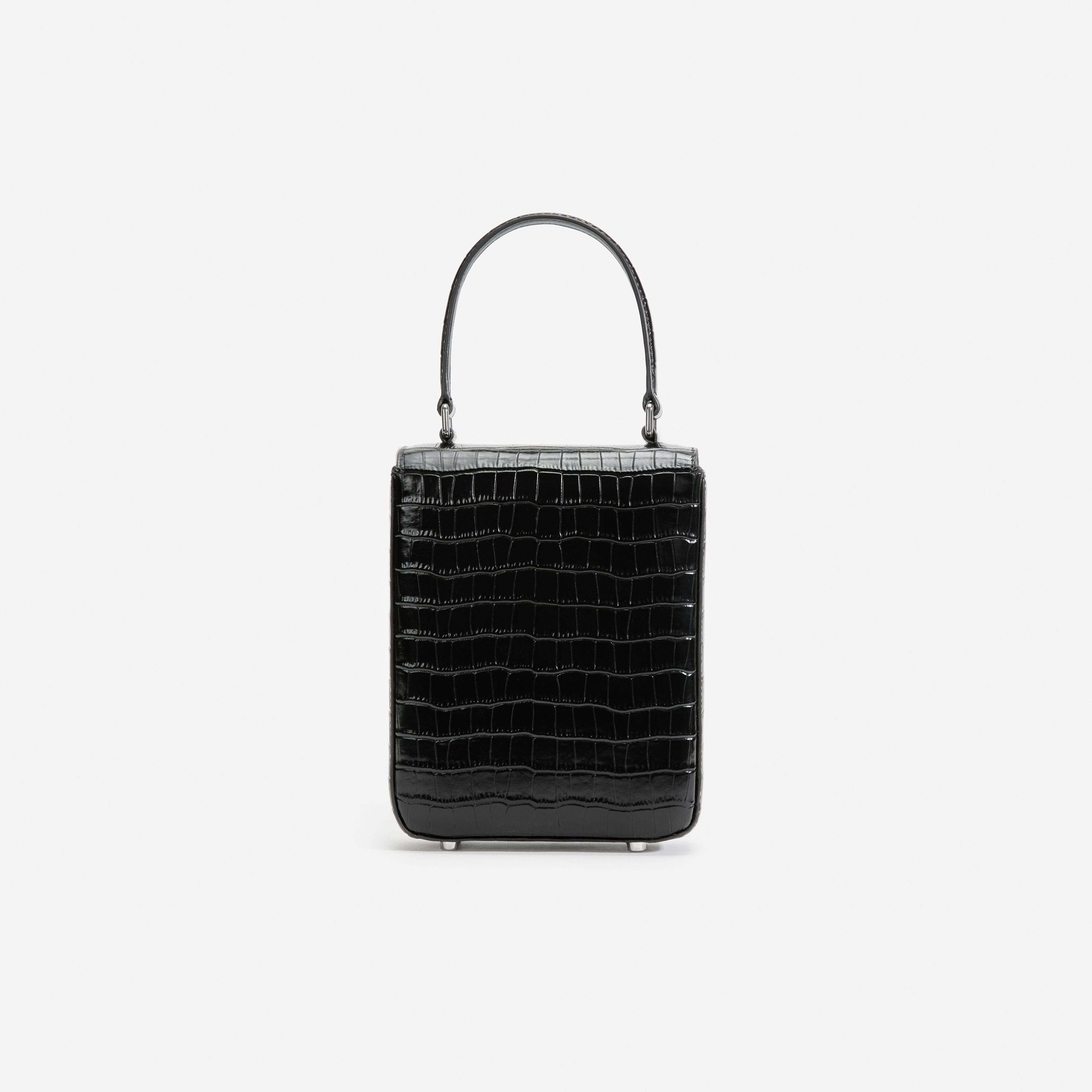 Black Croc Leather Structured Mini Bag