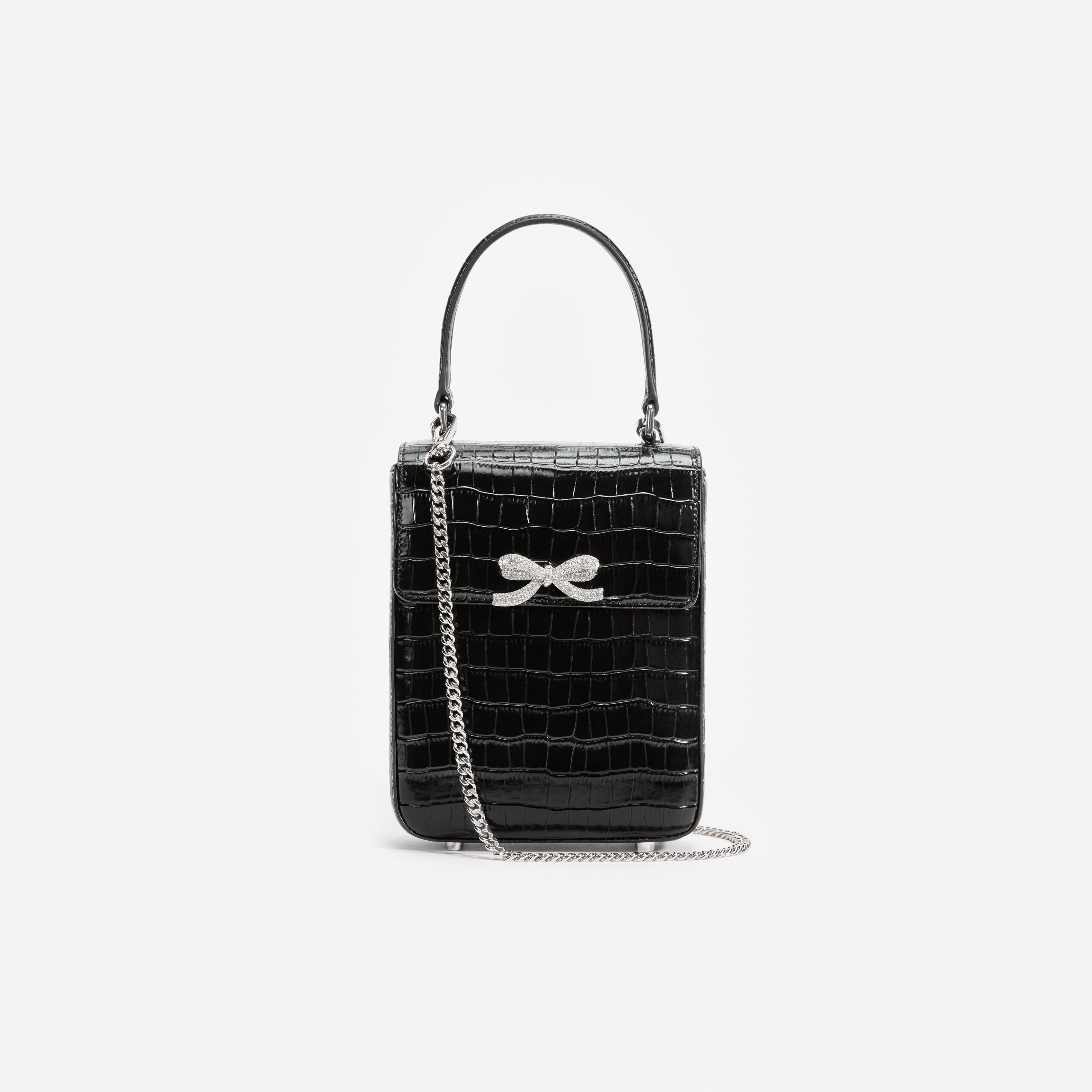 Black Croc Leather Structured Mini Bag