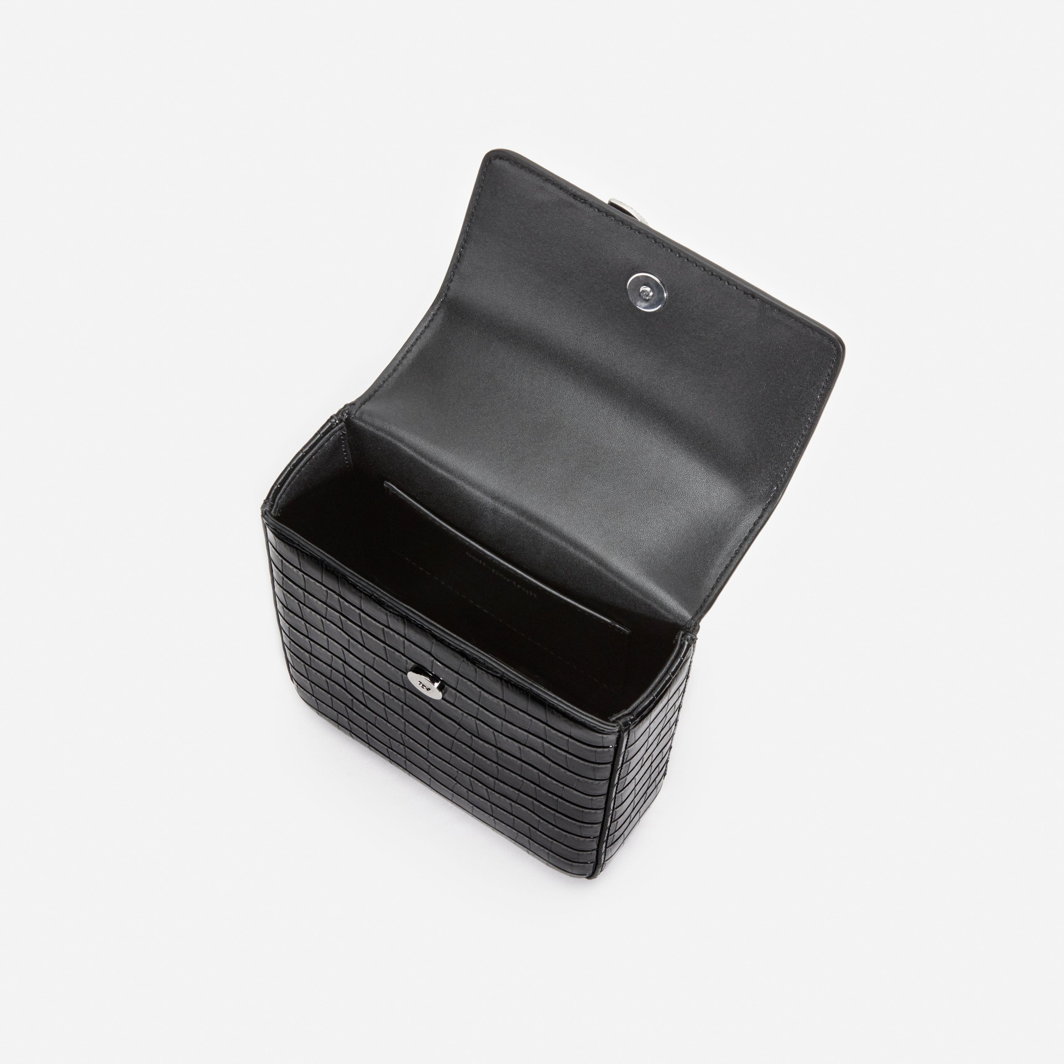 Black Croc Leather Structured Mini Bag