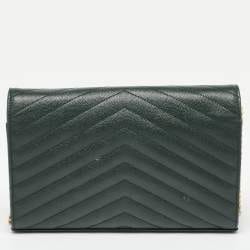 Saint Laurent Dark Green Chevron Quilted Leather Envelope Flap Crossbody Bag