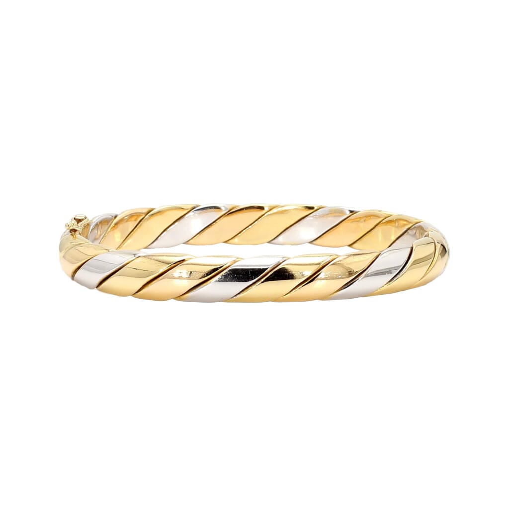 Gold and White Gold Twisted Rope Bangle Bracelet