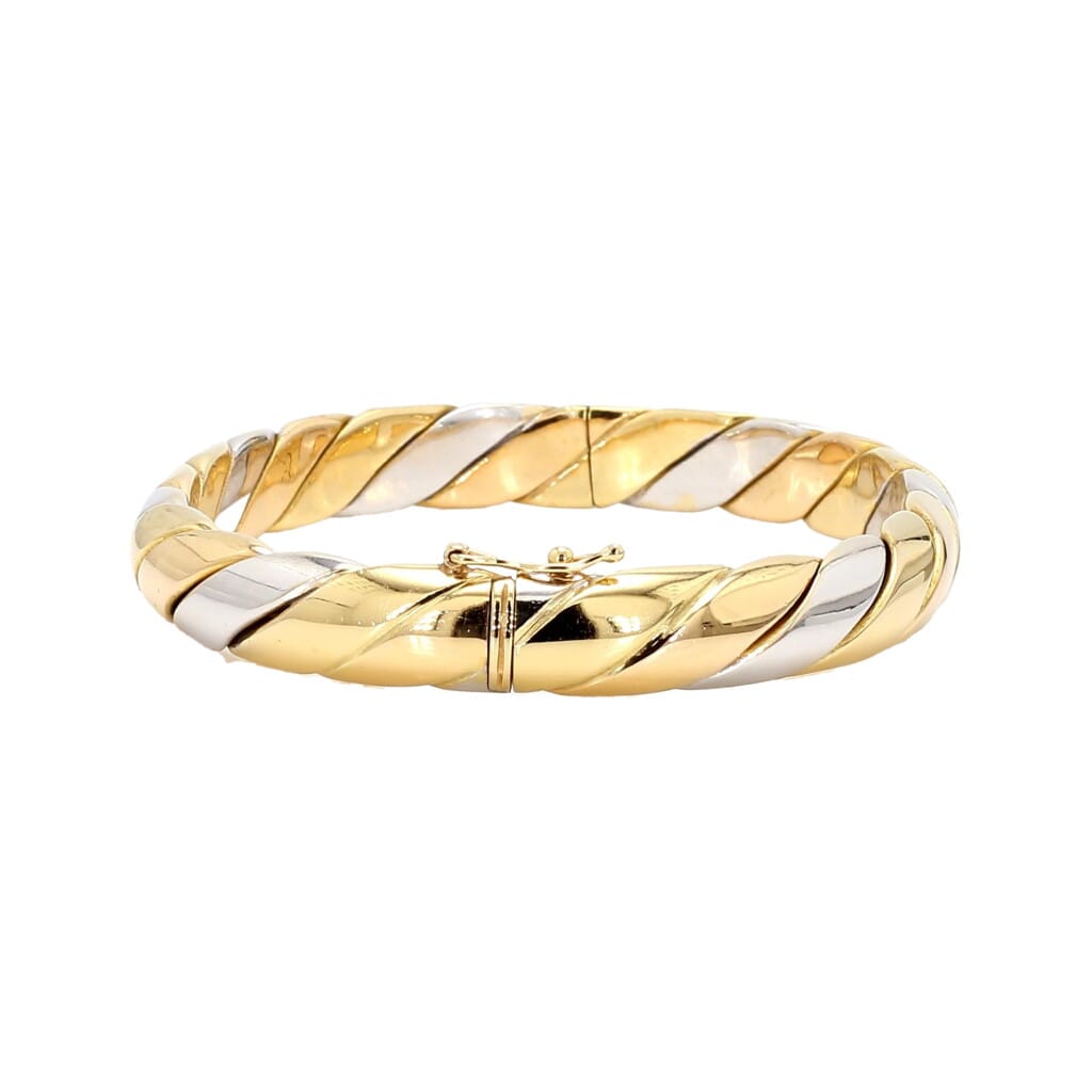 Gold and White Gold Twisted Rope Bangle Bracelet