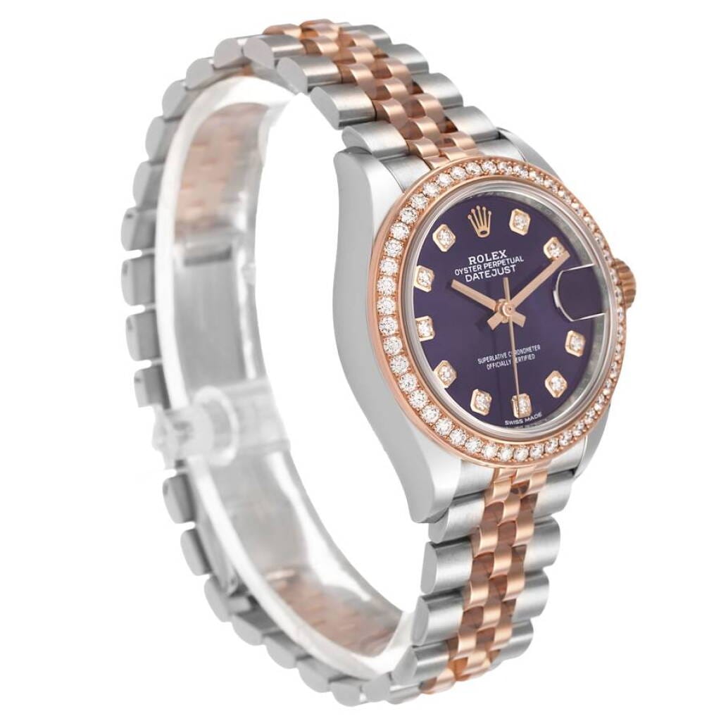 Datejust (Reference 279381). A 28mm stainless steel rose gold diamond-set automatic wristwatch with date.