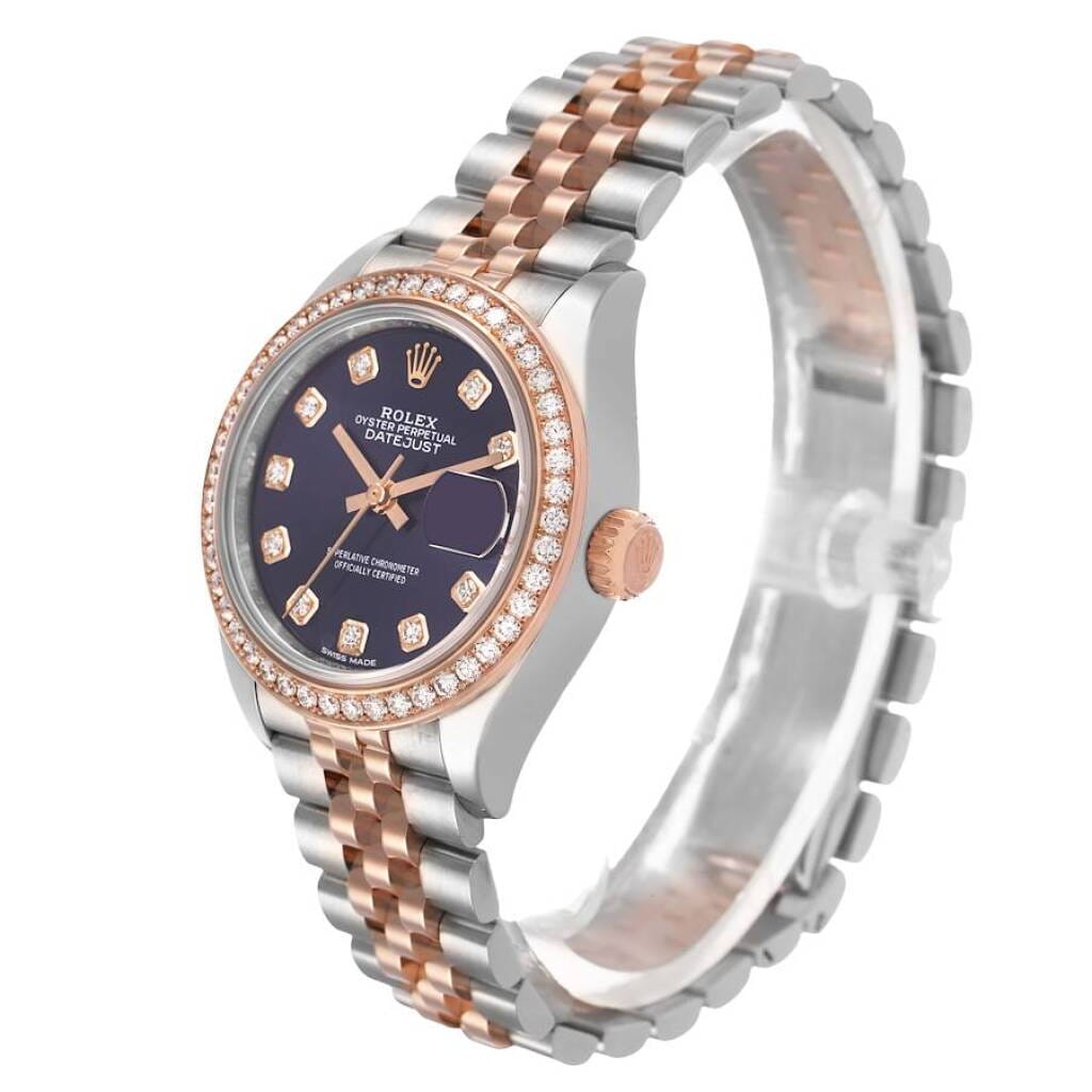 Datejust (Reference 279381). A 28mm stainless steel rose gold diamond-set automatic wristwatch with date.