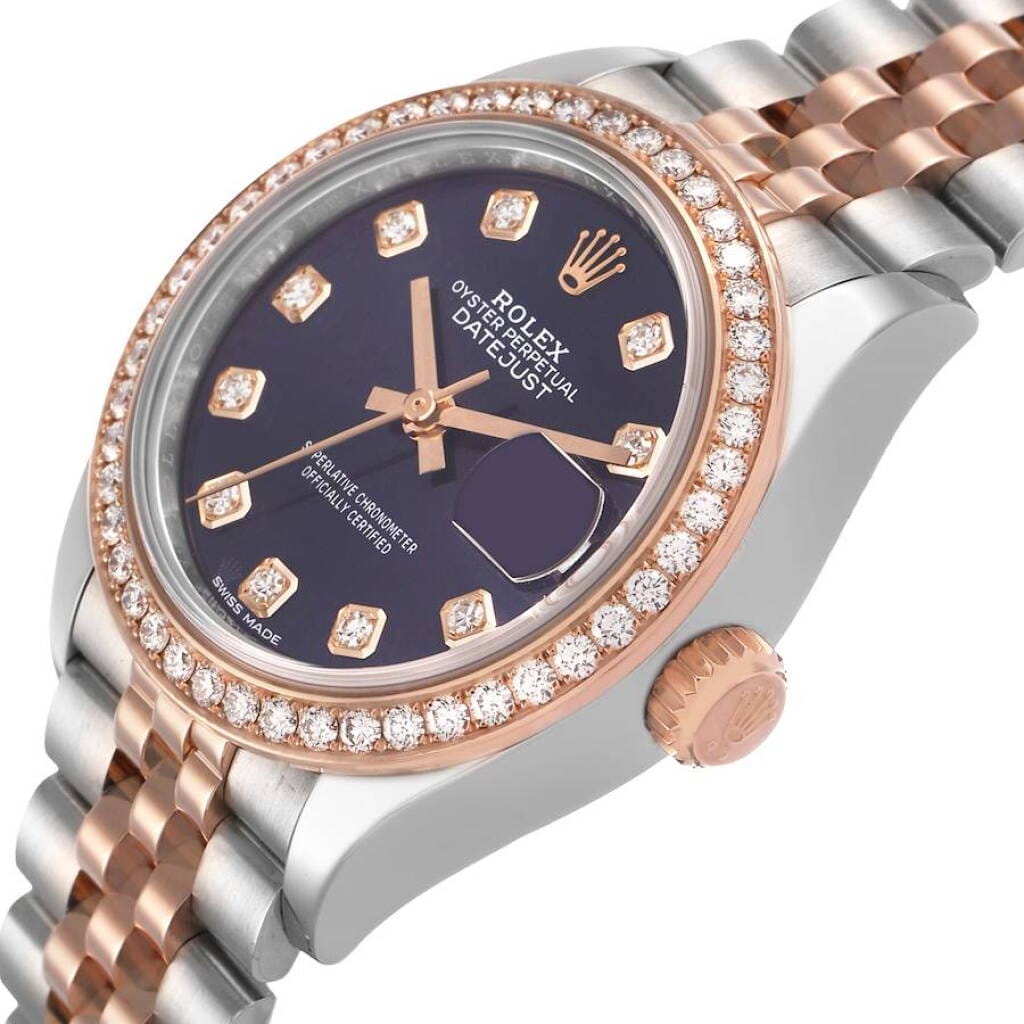 Datejust (Reference 279381). A 28mm stainless steel rose gold diamond-set automatic wristwatch with date.