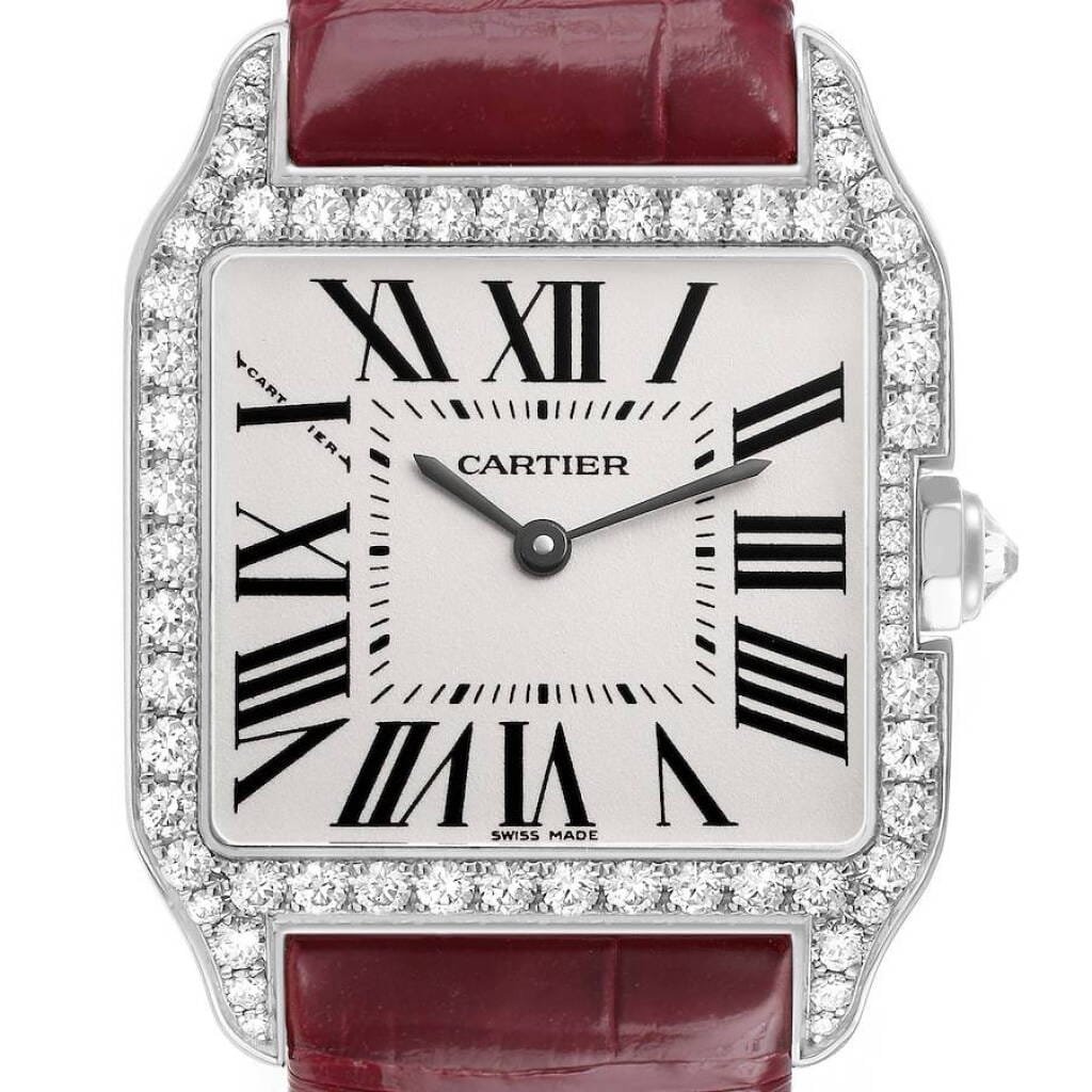 Santos Dumont (Reference WH100251). A 38.5mm white gold diamond-set quartz wristwatch.