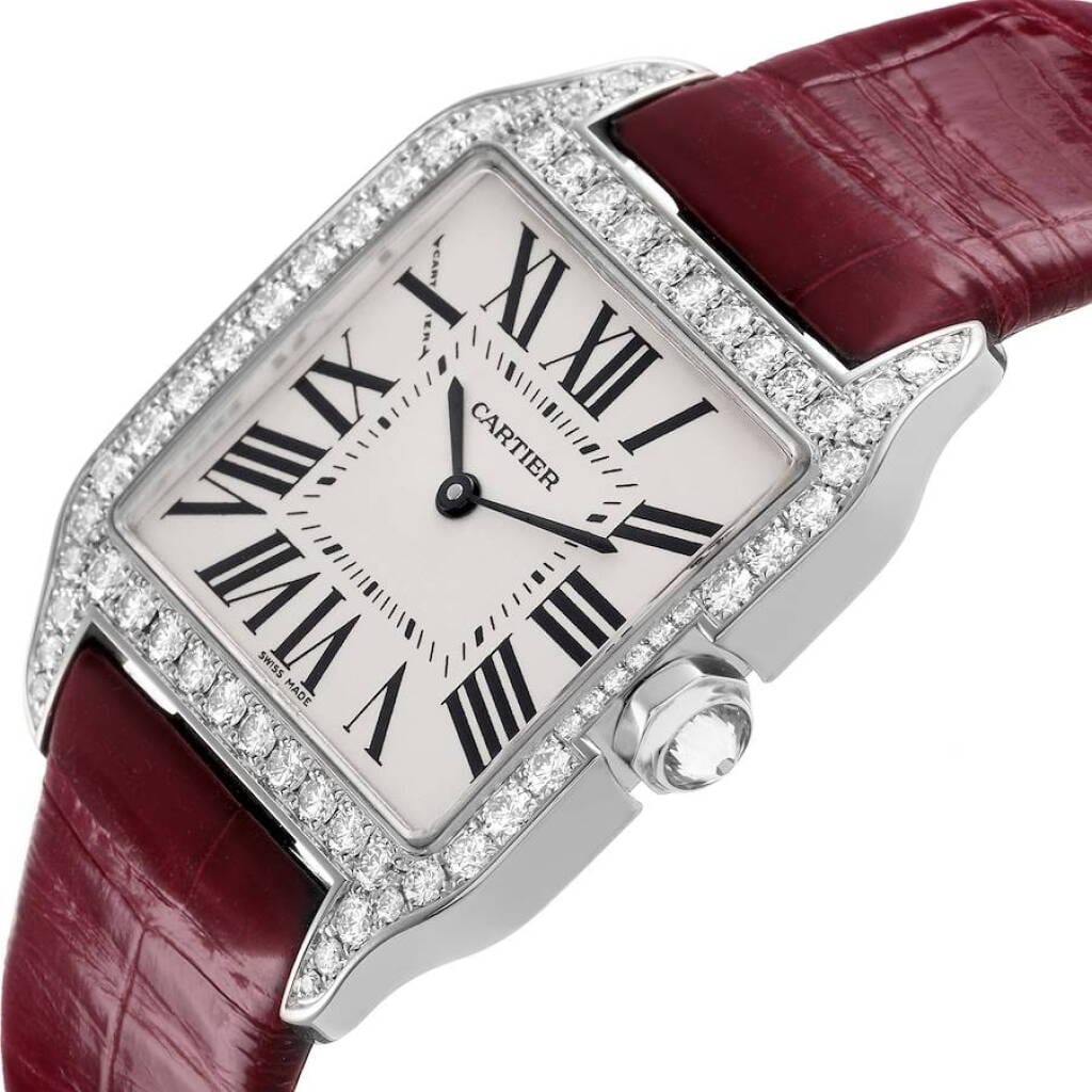 Santos Dumont (Reference WH100251). A 38.5mm white gold diamond-set quartz wristwatch.