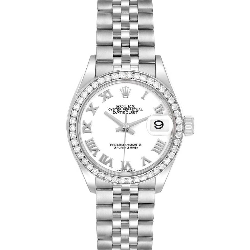 Datejust (Reference 279384). A 28mm stainless steel white gold diamond-set automatic wristwatch with date.