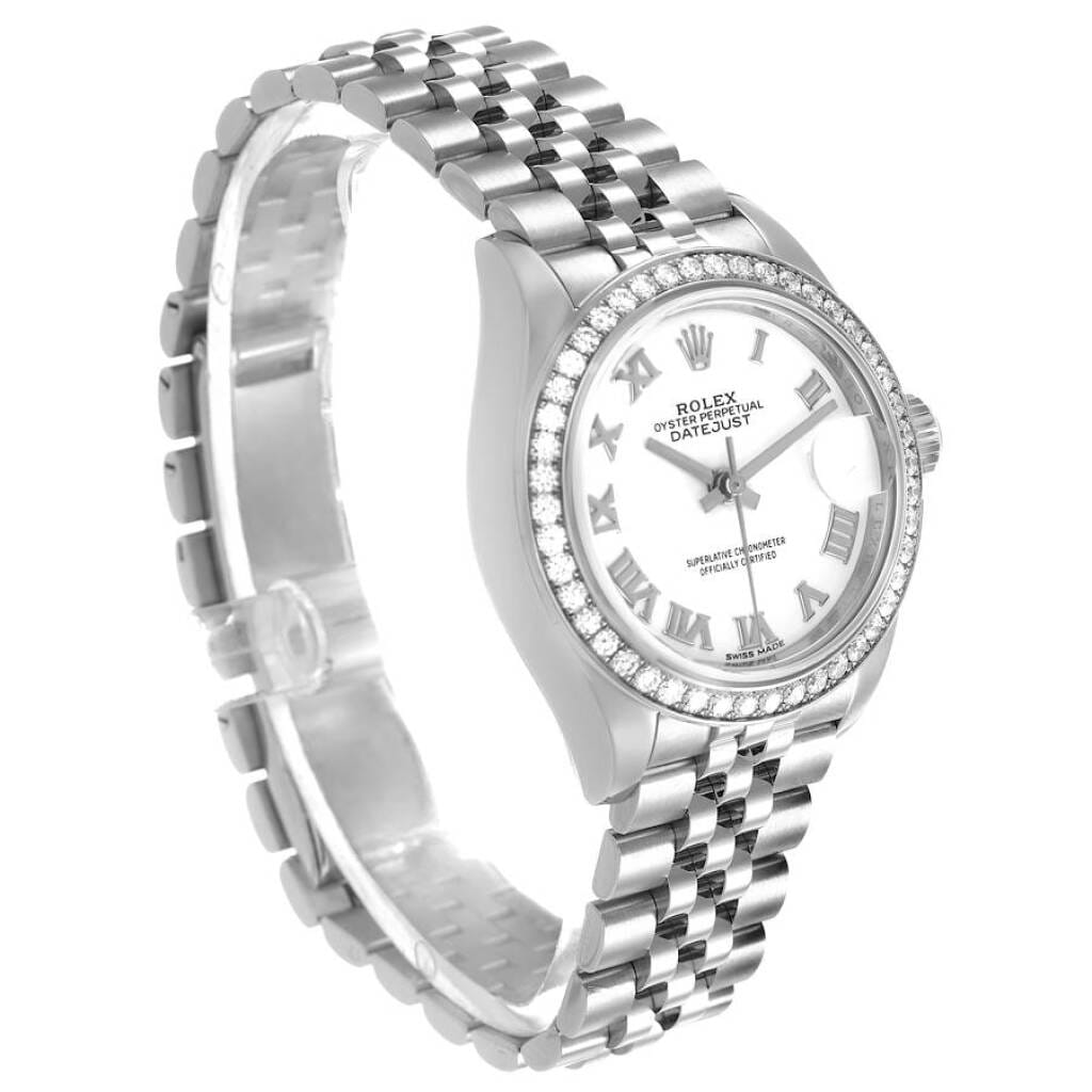 Datejust (Reference 279384). A 28mm stainless steel white gold diamond-set automatic wristwatch with date.