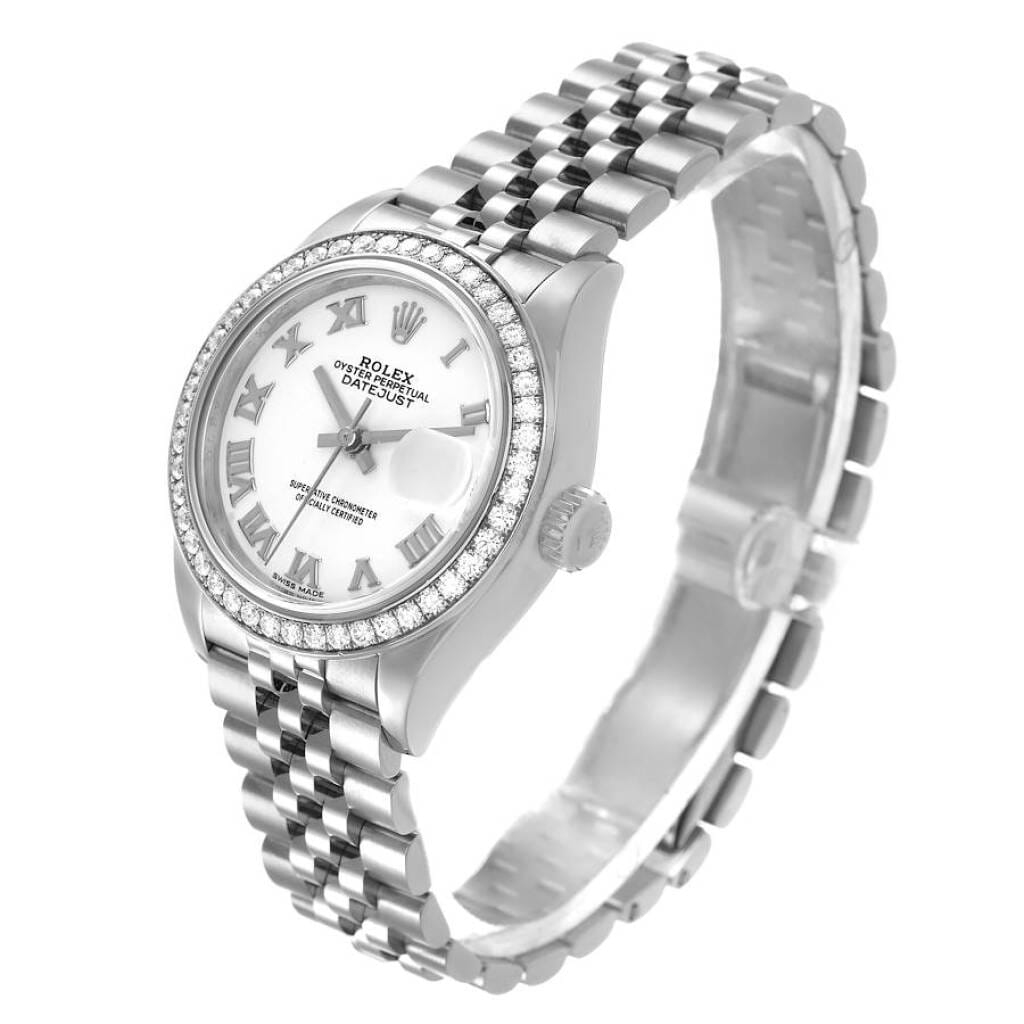 Datejust (Reference 279384). A 28mm stainless steel white gold diamond-set automatic wristwatch with date.