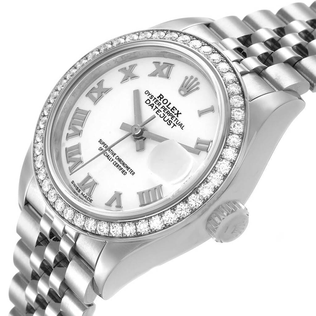 Datejust (Reference 279384). A 28mm stainless steel white gold diamond-set automatic wristwatch with date.