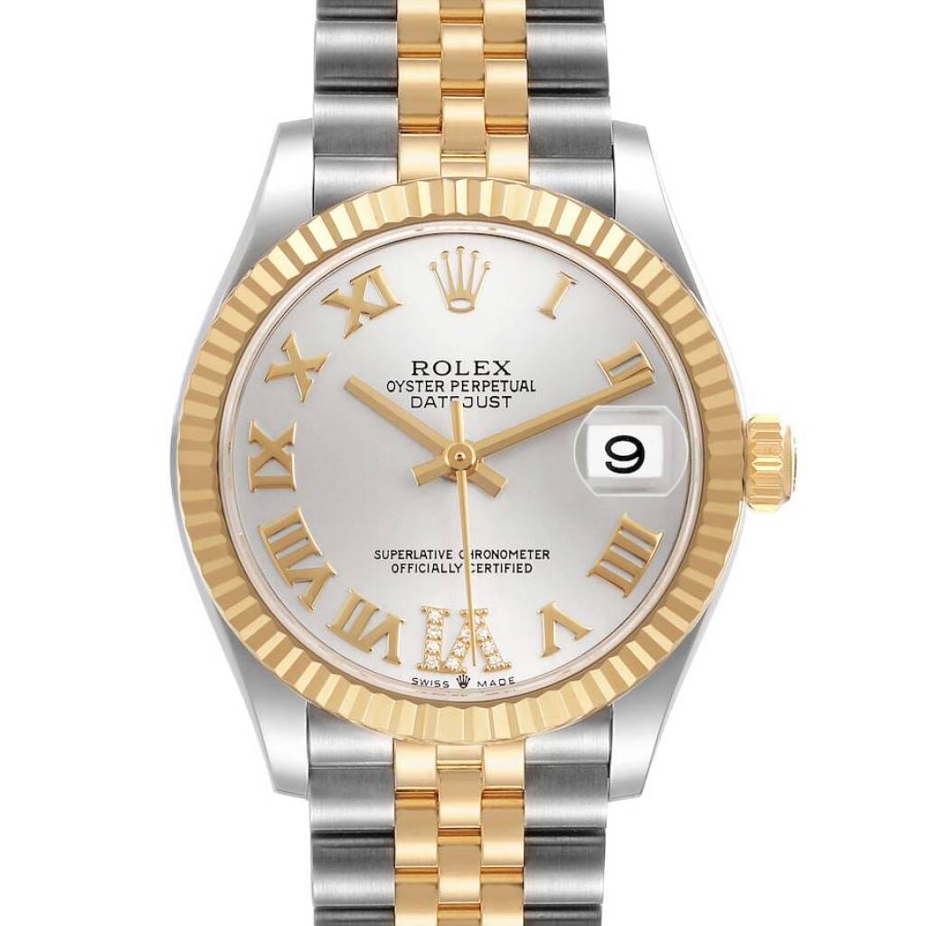 Datejust (Reference 278273). A 31mm stainless steel yellow gold diamond-set automatic wristwatch with date.
