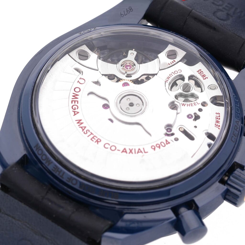 Speedmaster Blue Side of the Moon (Reference 304.93.44.52.03.002). A 44.25mm blue ceramic automatic wristwatch with date, chronograph, and moonphase. 2019
