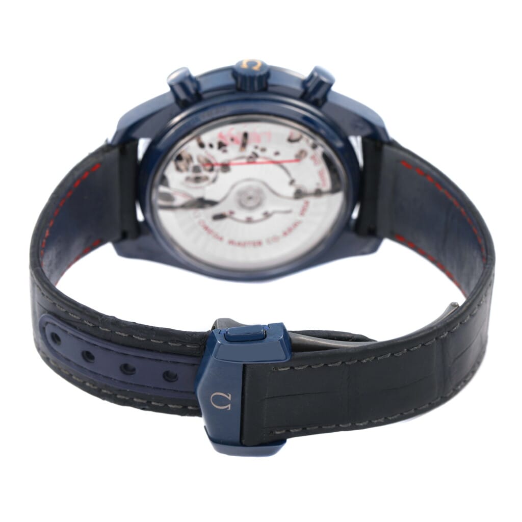 Speedmaster Blue Side of the Moon (Reference 304.93.44.52.03.002). A 44.25mm blue ceramic automatic wristwatch with date, chronograph, and moonphase. 2019