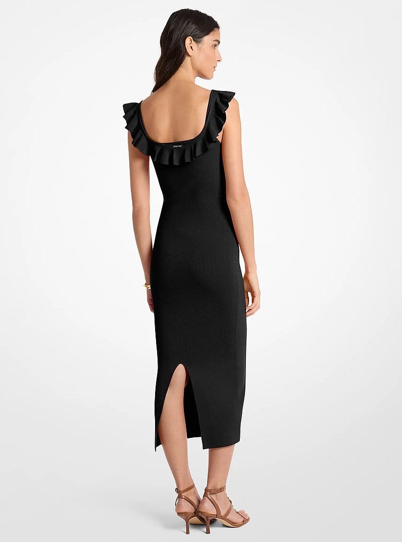 Ruffled Stretch Viscose Midi Dress