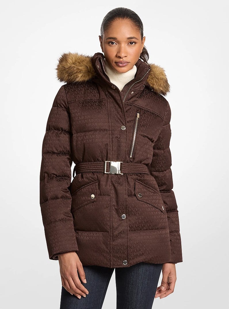 Faux Fur Trim Belted Puffer Jacket