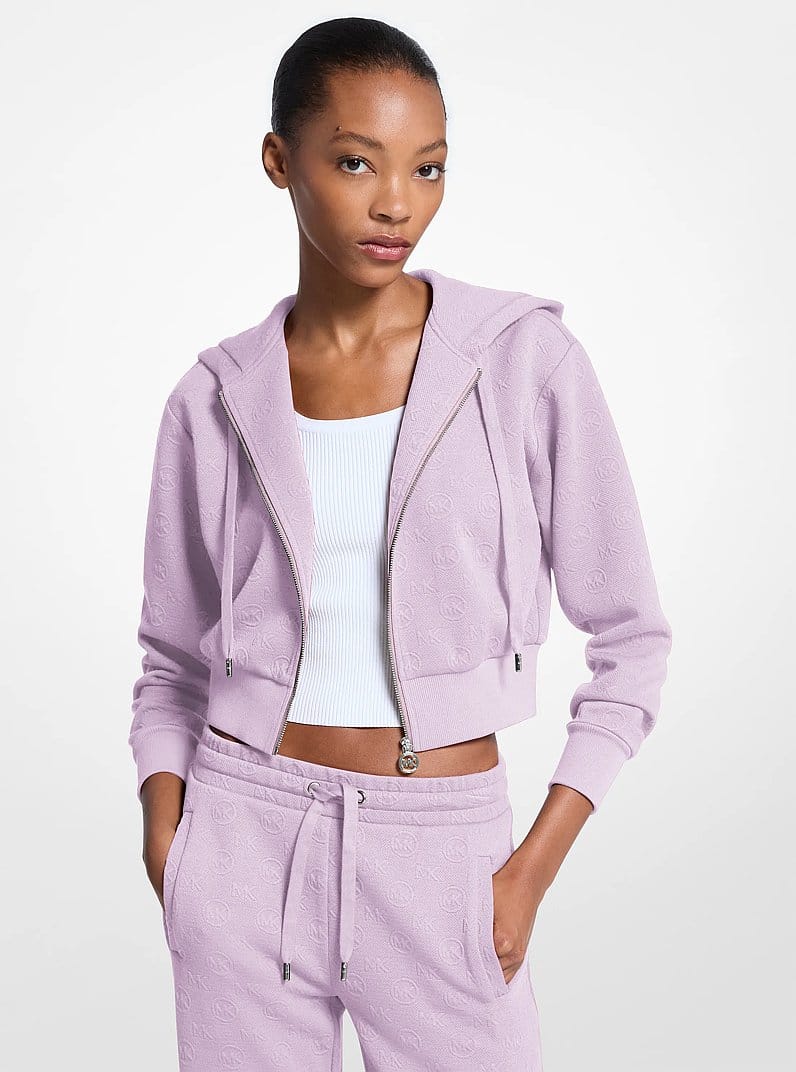 Logo Jacquard Charm Jacquard Cropped Zip-Up Hoodie