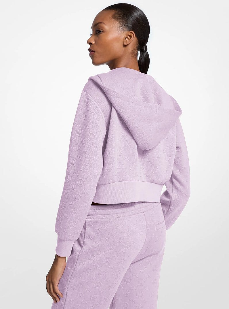 Logo Jacquard Charm Jacquard Cropped Zip-Up Hoodie