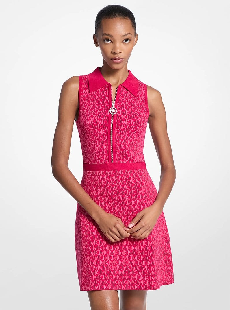 Logo Jacquard Zip-Up Dress