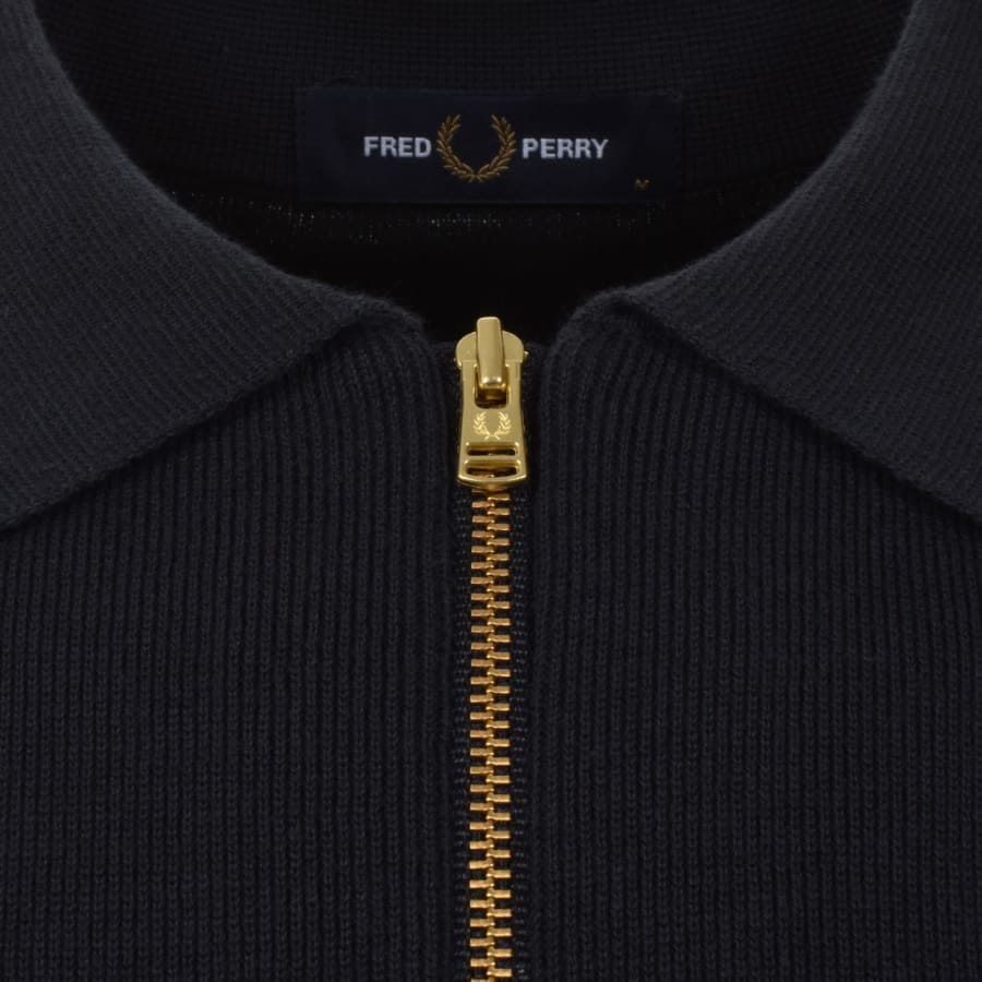 Fred Perry Panel Detail Knit Polo Shirt Navy