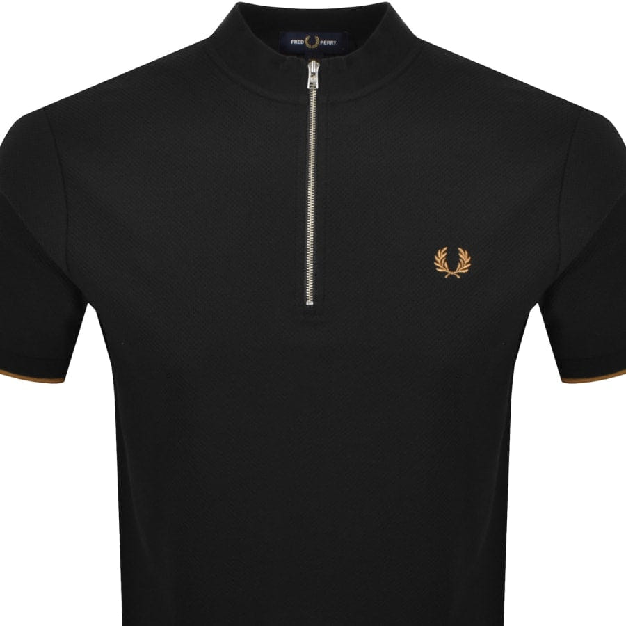 Fred Perry Pique Quarter Zip T Shirt Black