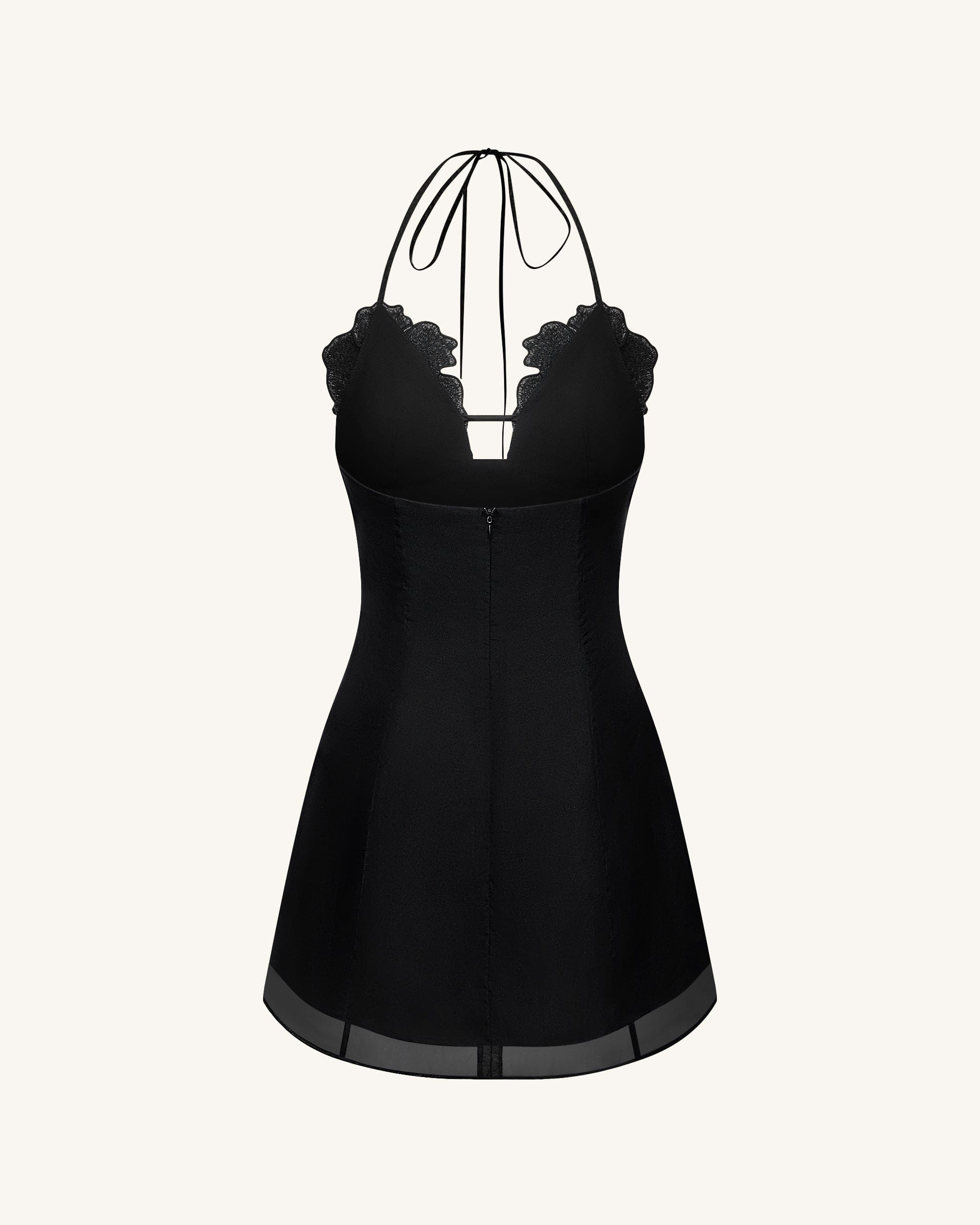 Flower Embroidered Mini Dress - Black
