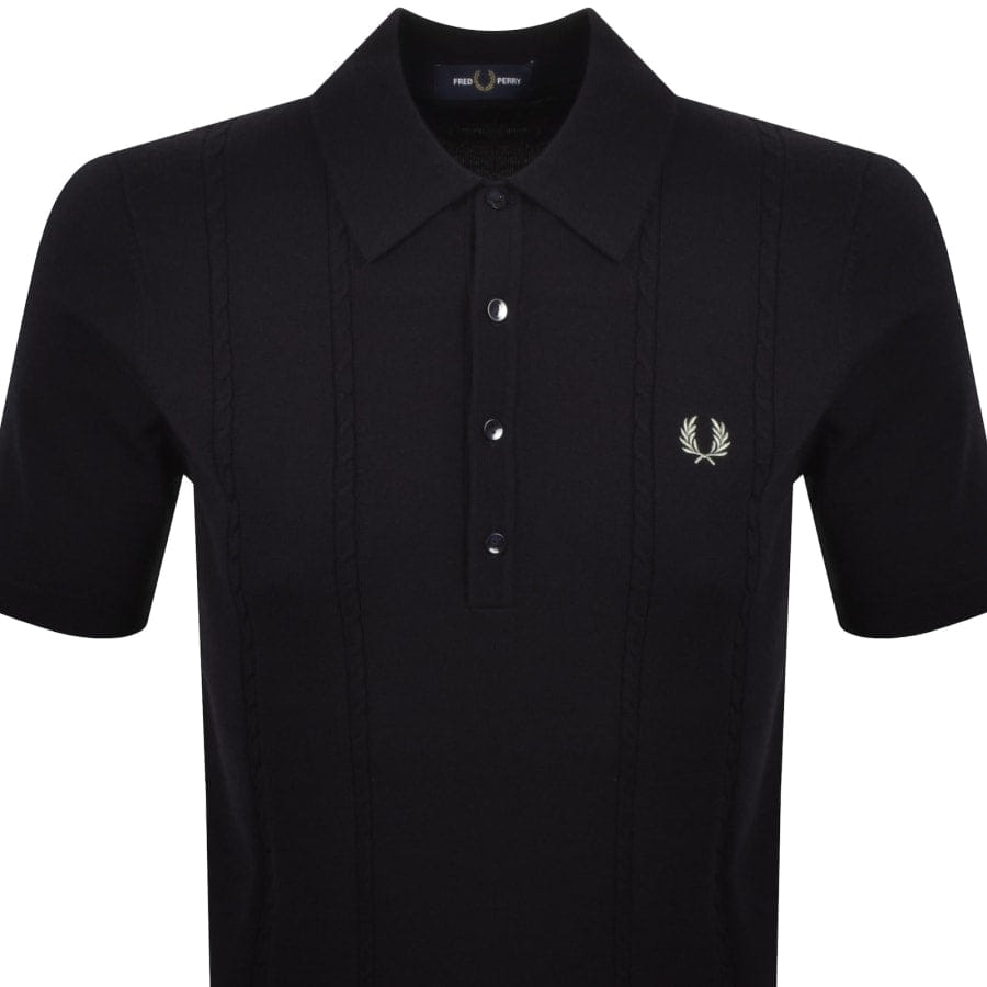 Fred Perry Cable Knit Polo Shirt Navy