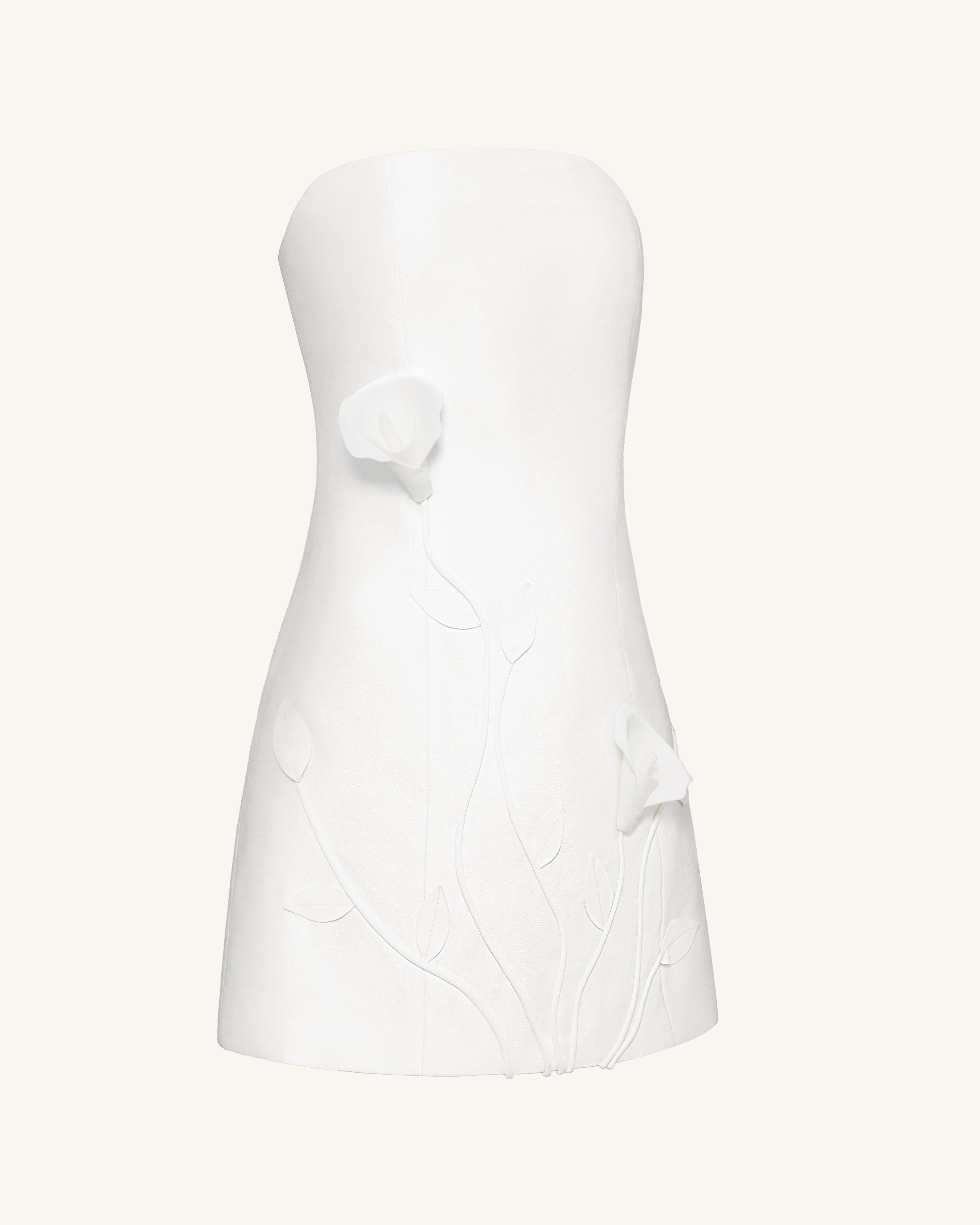 3D Vine Floral Strapless Mini Dress - Lemon Yellow