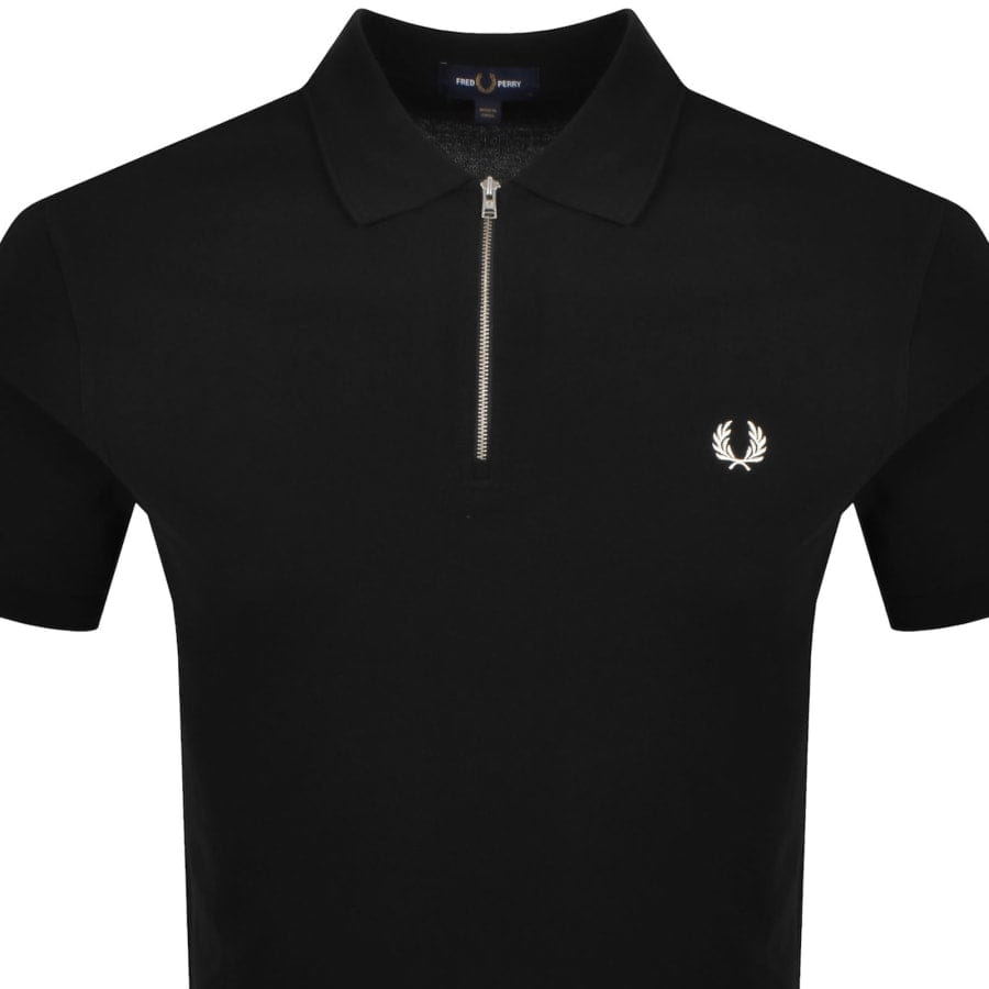 Fred Perry Tramline Quarter Zip Polo T Shirt Black