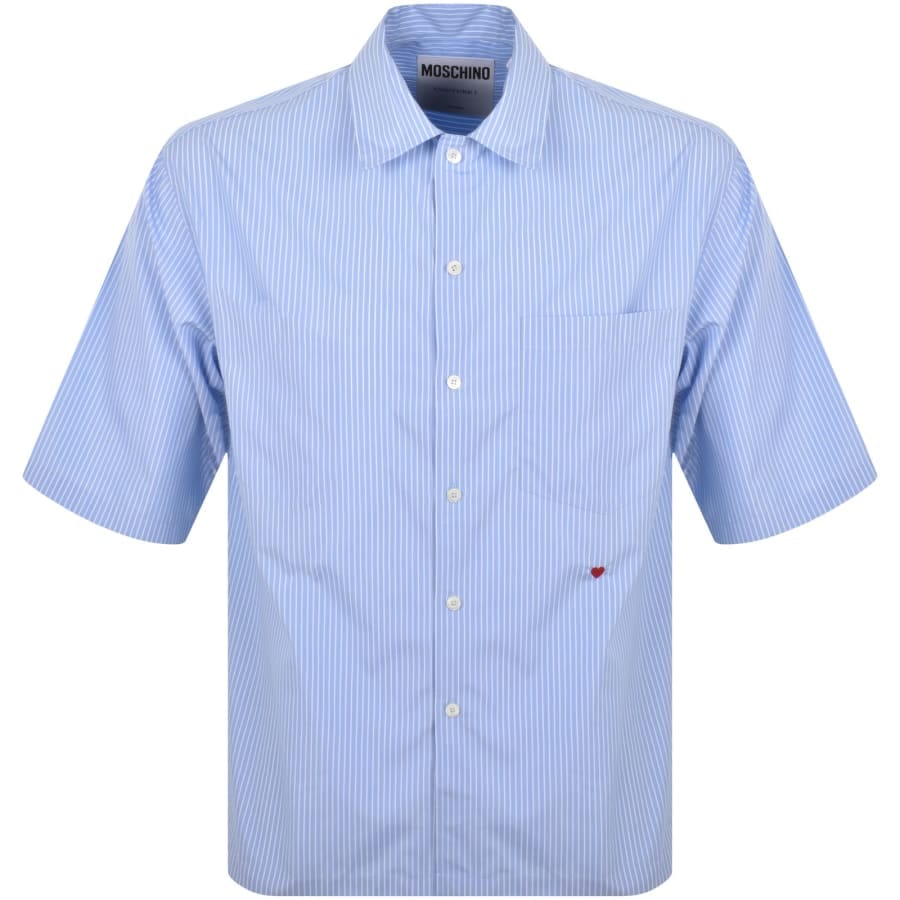 Moschino Short Sleeve Striped Poplin Shirt Blue